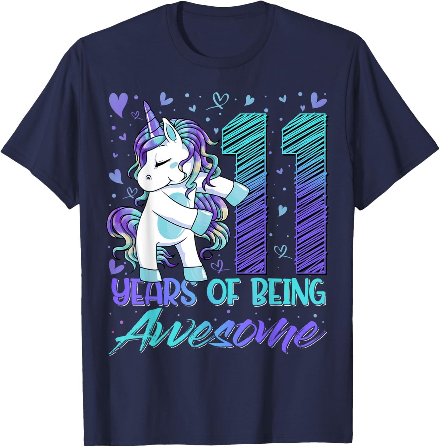11 Year Old Gifts Unicorn Flossing 11th Birthday Girl Party T-Shirt - T-Shirt | Navy