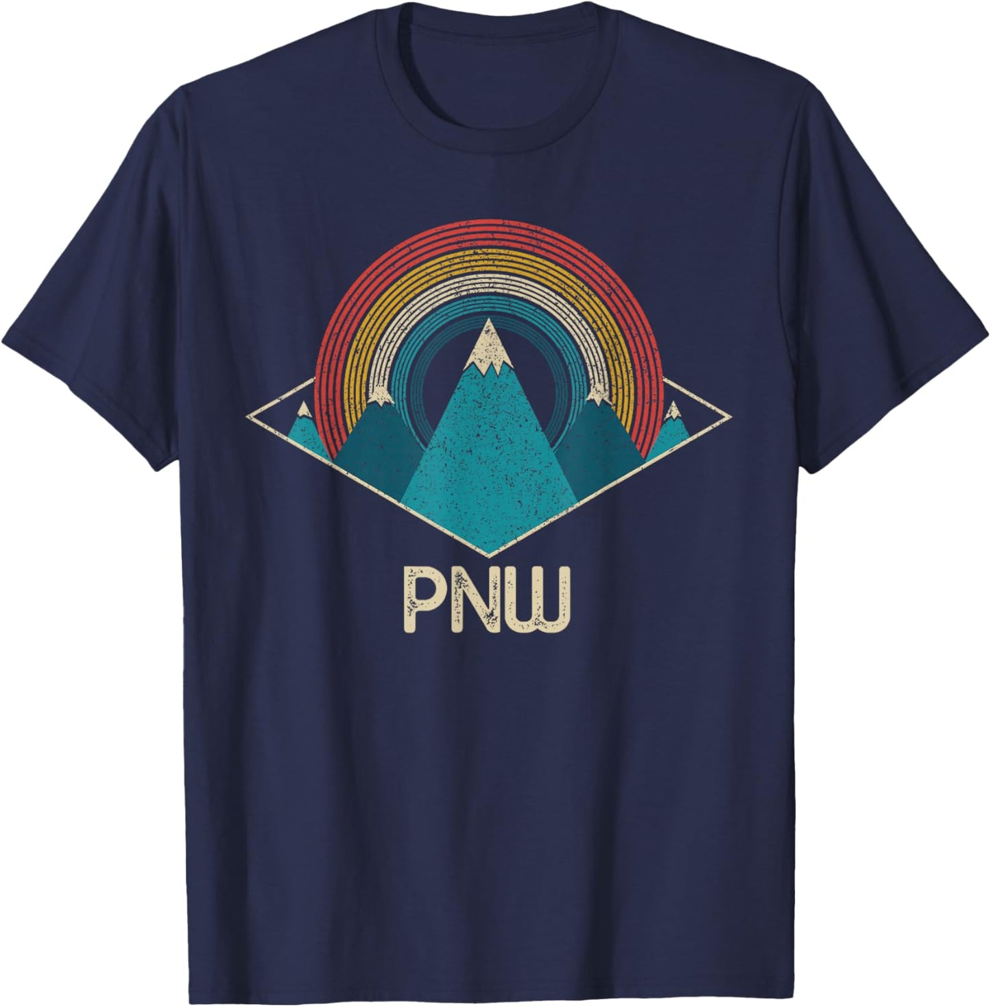 PNW Pacific Northwest Mountains Hiking Camping Vintage T-Shirt - T-Shirt | Navy