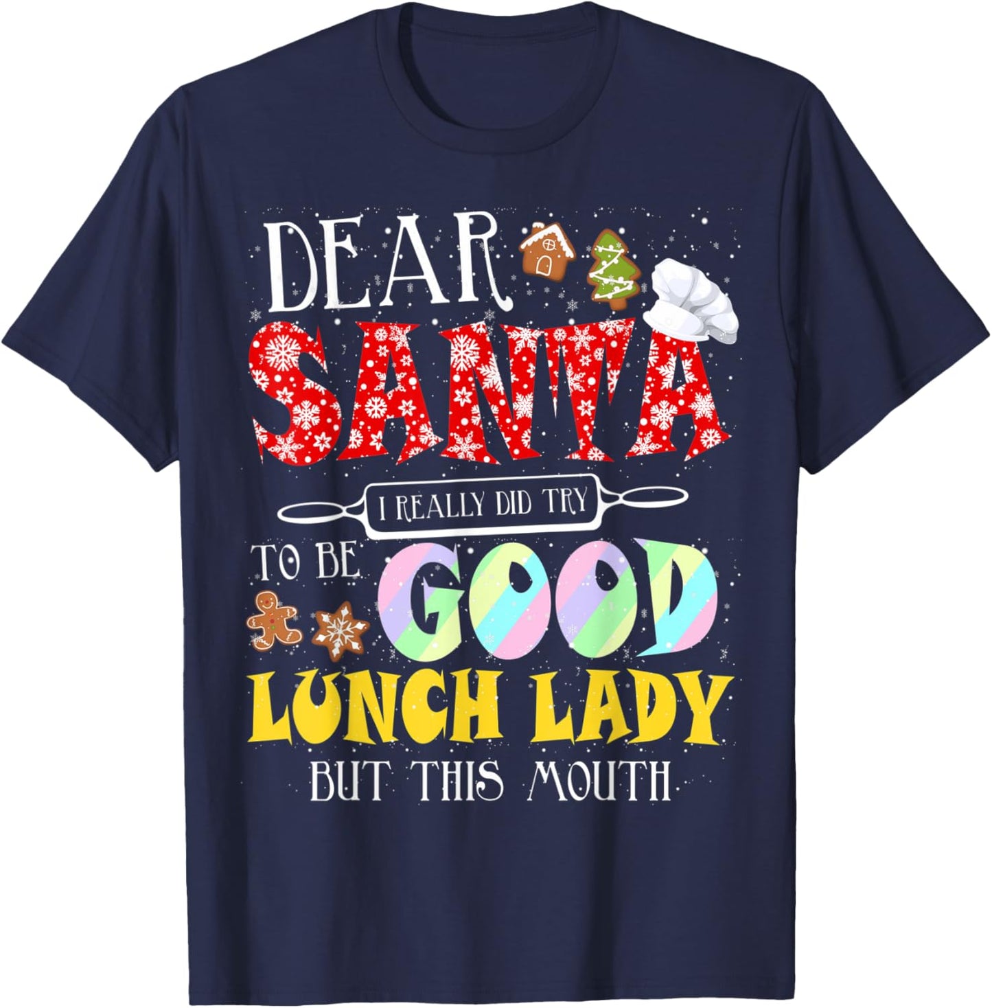 Funny Christmas Lunch Lady Santa Is Watching Women Xmas T-Shirt - T-Shirt | Navy