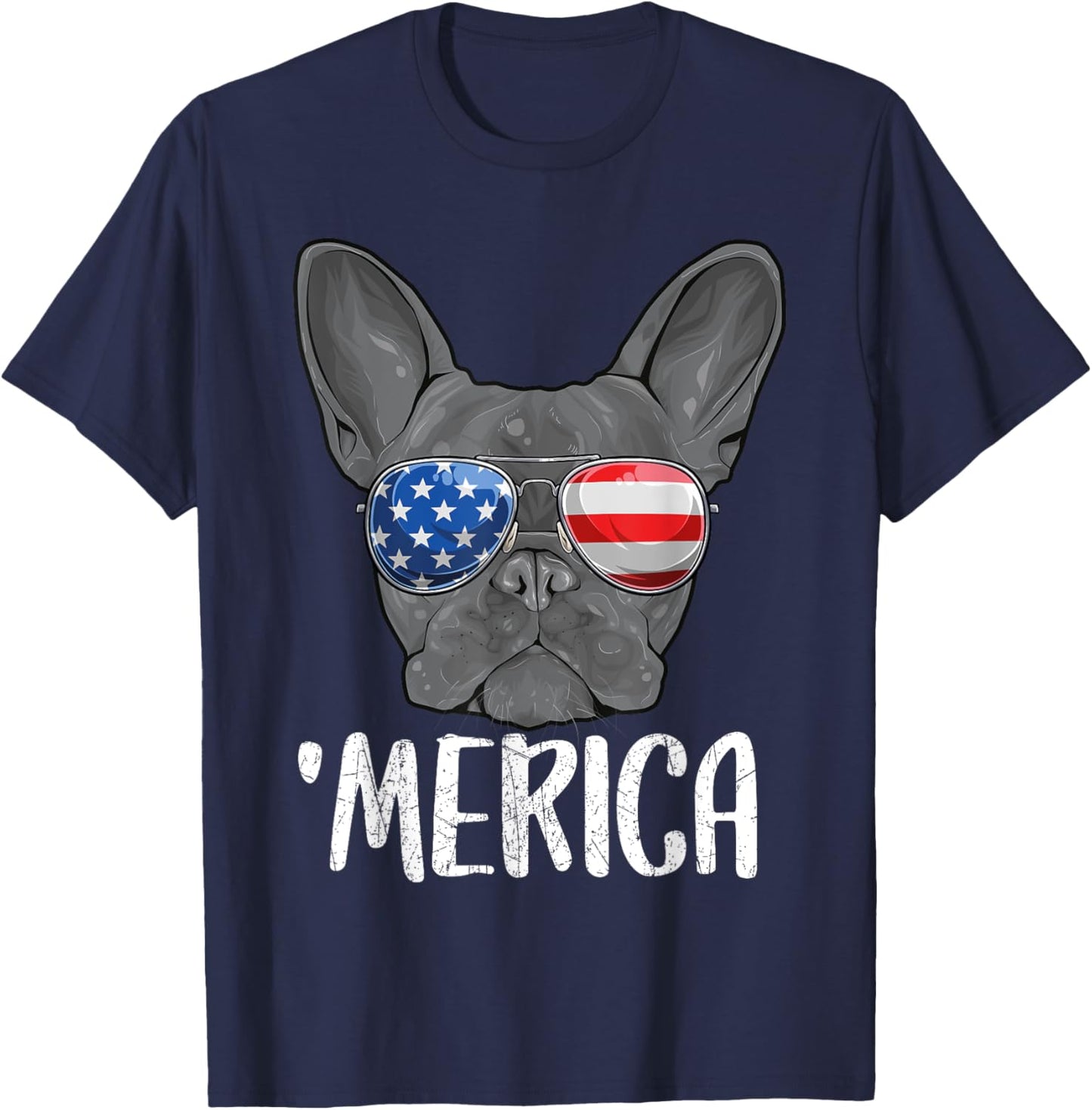 Merica French Bulldog Dog 4th of July American Flag Kids Men T-Shirt - T-Shirt | Navy