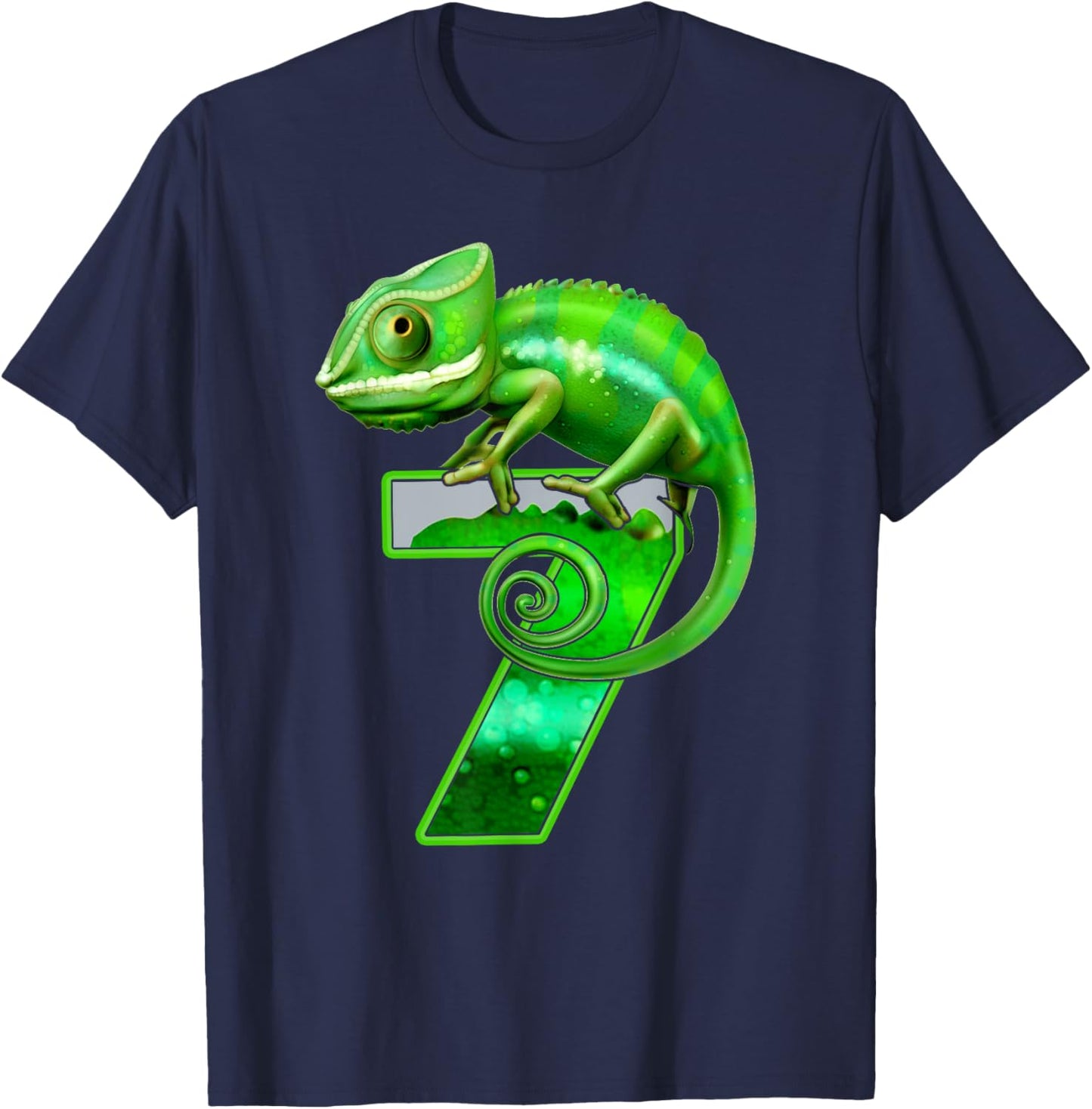 Kids 7 Years Old Lizard 7th Birthday Party Chameleon T-Shirt - T-Shirt | Navy