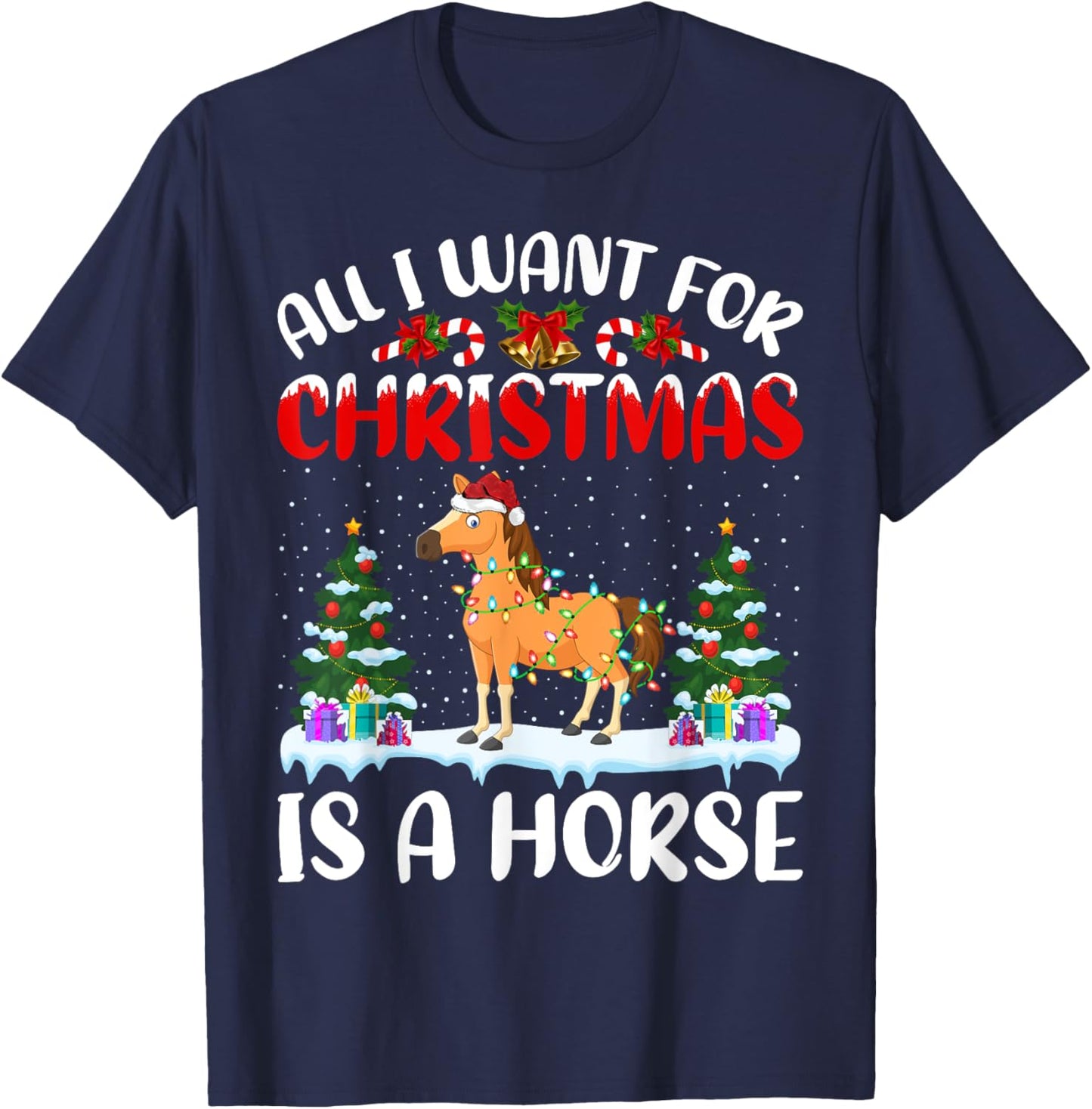 Funny Santa Hat All I Want For Christmas Is A Horse T-Shirt - T-Shirt | Navy