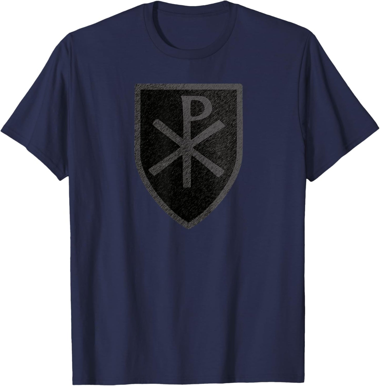Chi Rho Christian Jesus Christ Symbol Shield Crest T-Shirt - T-Shirt | Navy