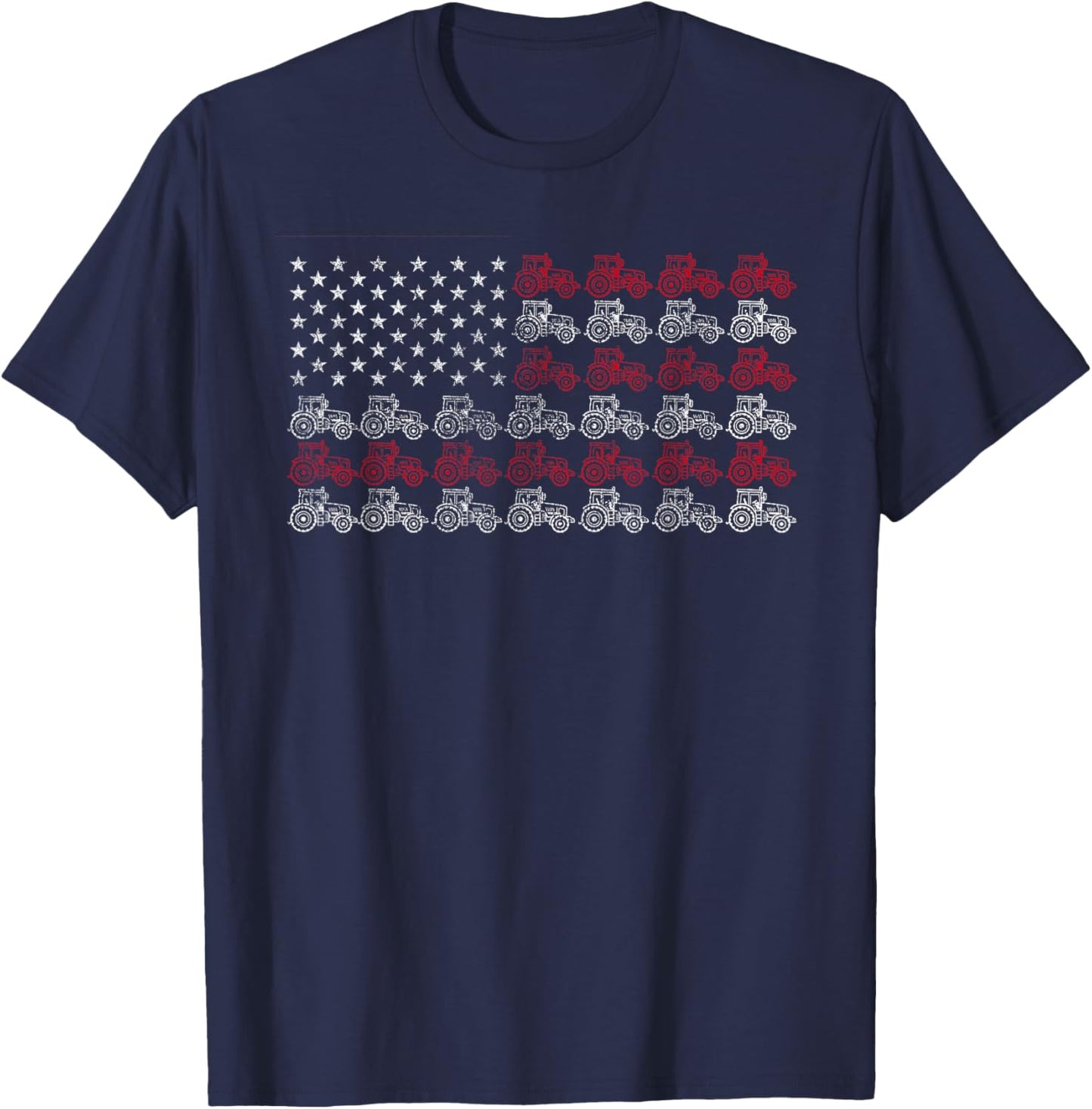Proud Patriotic Freedom Designs Tractor American Flag Farmer - -Adults/Kids, Black, Short Sleeve, Small T-Shirt - T-Shirt | Navy