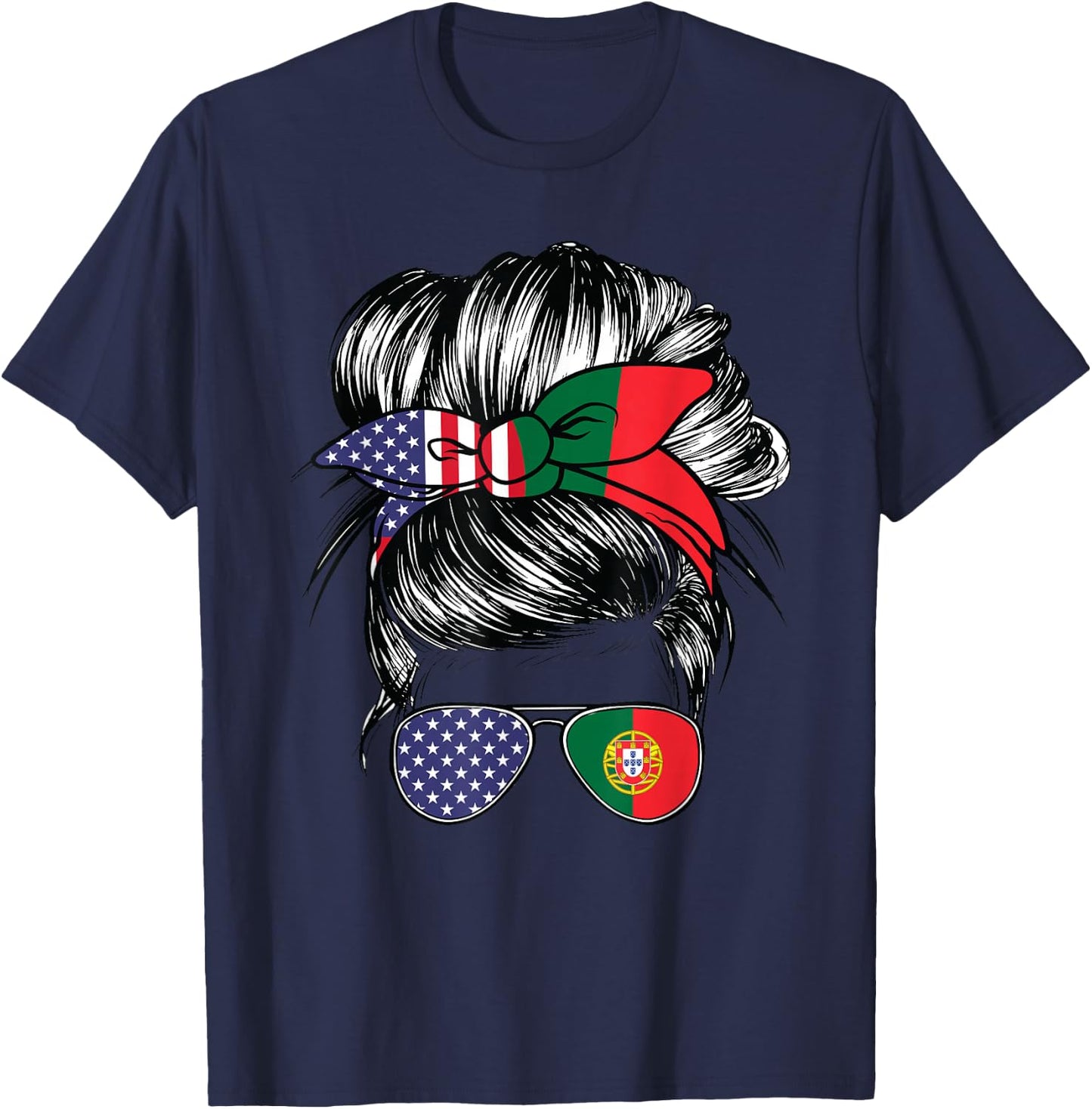 Portugal Flag American Women Girl USA Heritage Portuguese T-Shirt - T-Shirt | Navy
