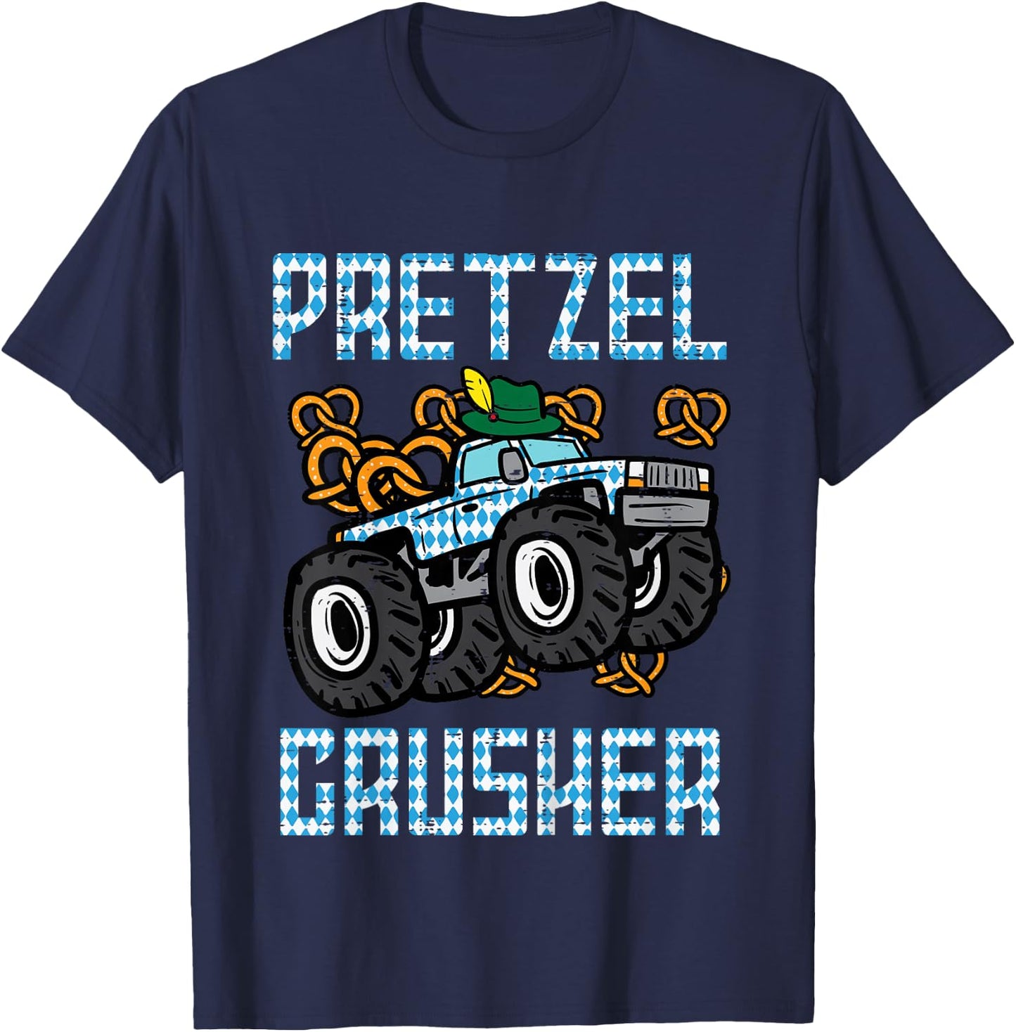 Kids Oktoberfest Monster Truck Pretzel Crusher German Boys Kids T-Shirt - T-Shirt | Navy