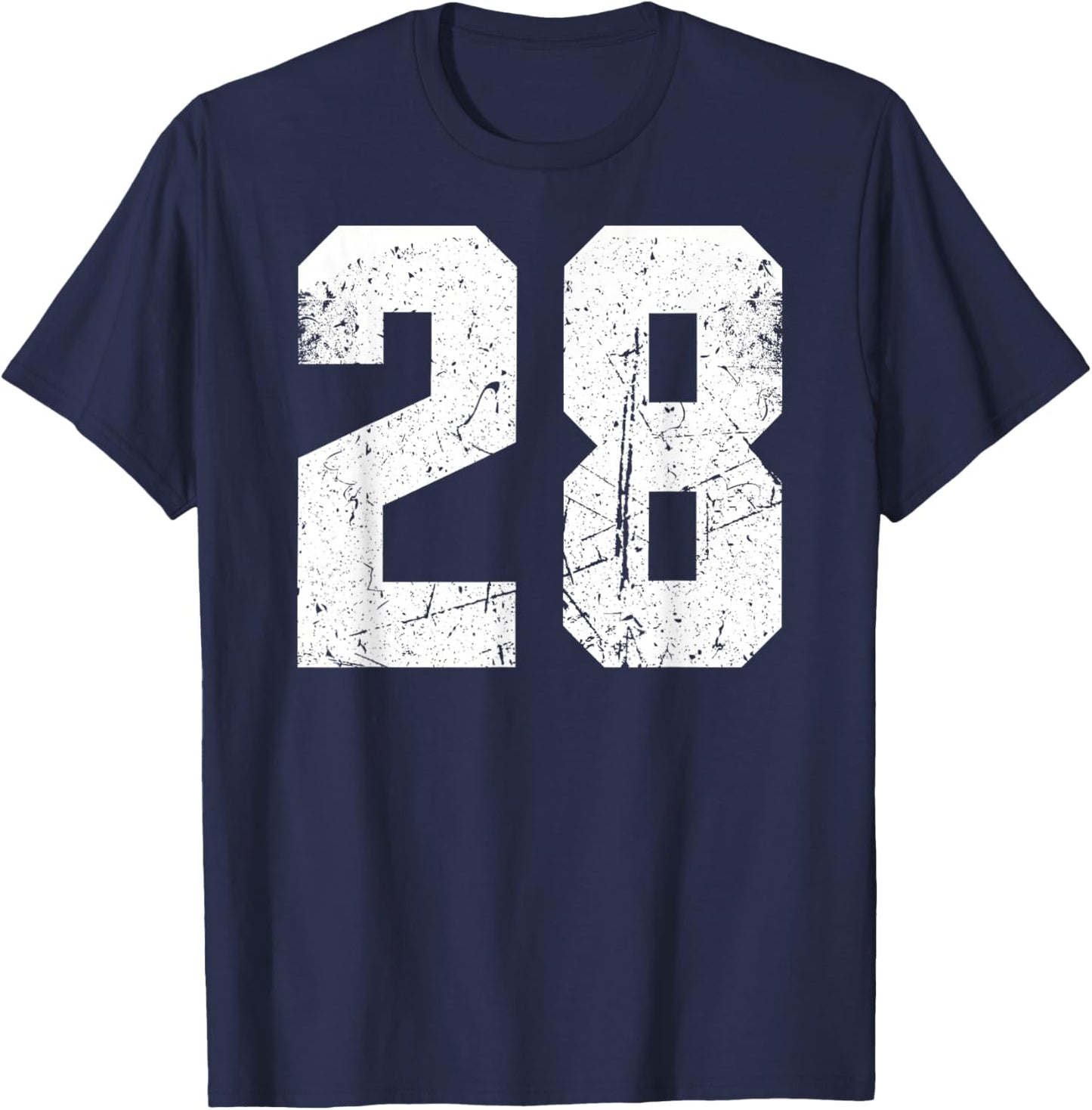 Vintage Number #28 White Sports Team Varsity Number T-Shirt - T-Shirt | Navy