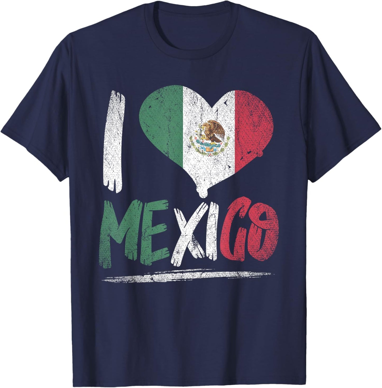 Proud Mexican Heritage Hispanic Culture Heart I Love Mexico T-Shirt - T-Shirt | Navy
