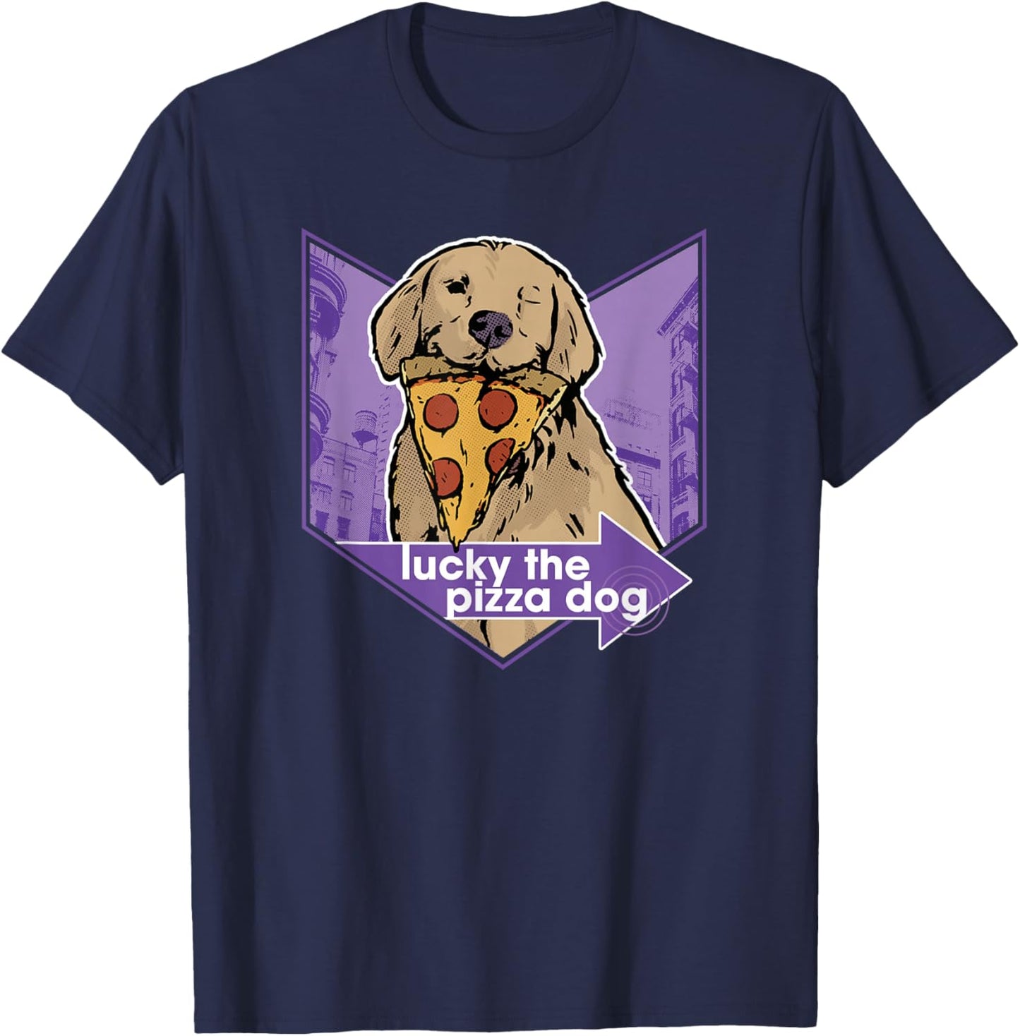 Marvel Hawkeye Disney Plus Lucky The Pizza Dog Chevron T-Shirt - T-Shirt | Navy