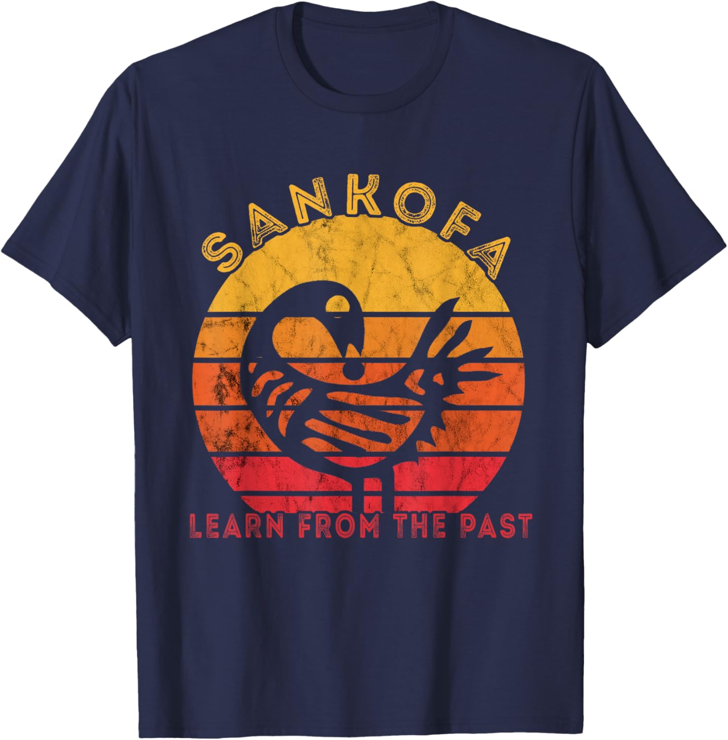 Sankofa Retro Vintage Learn From The Past African Bird T-Shirt - T-Shirt | Navy