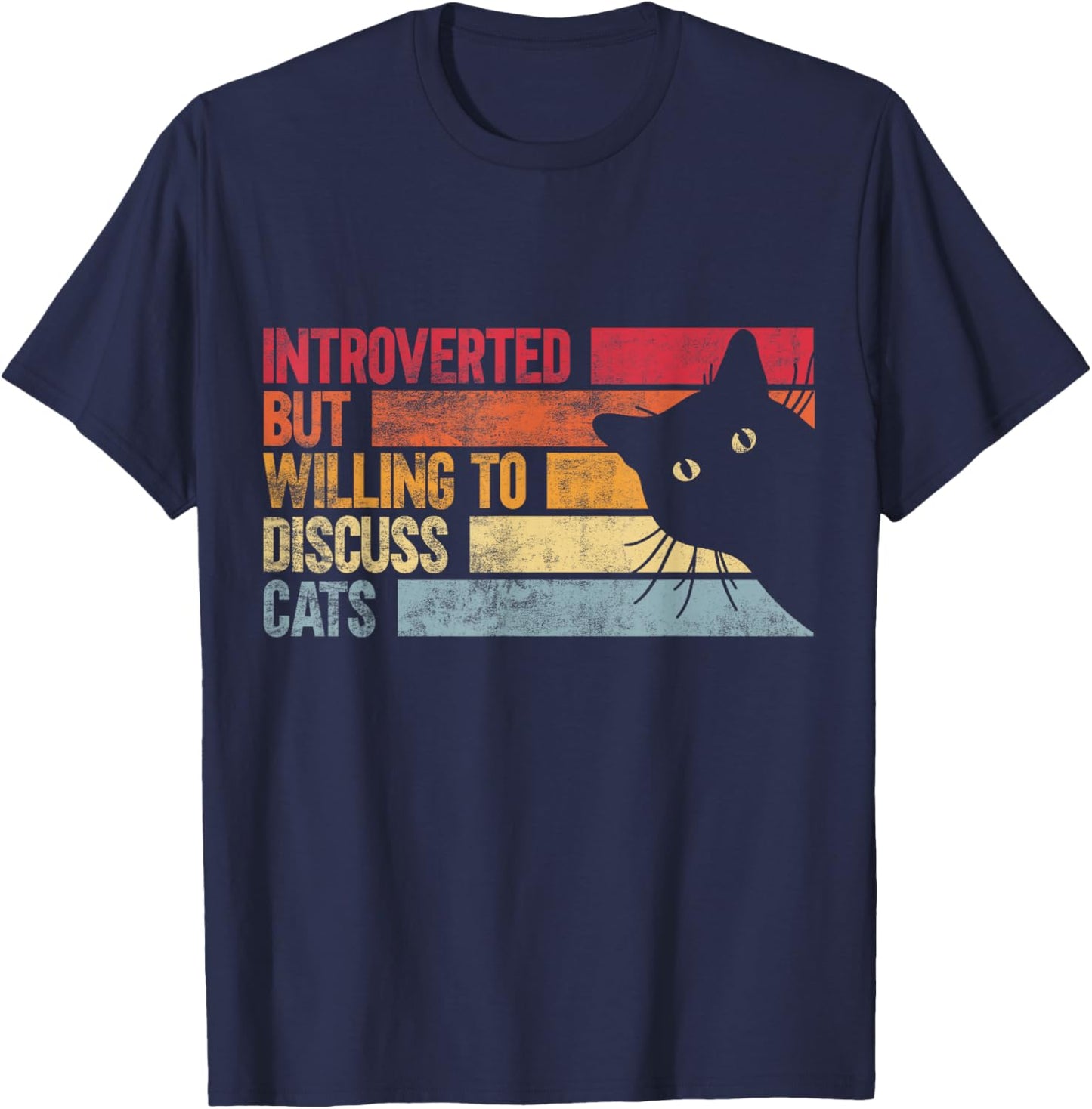 Introverted But Willing To Discuss Cats Funny T-Shirt - T-Shirt | Navy