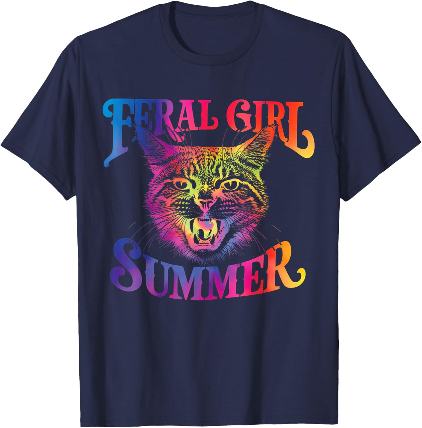 Feral Girl Summer Funny Cat For Summer Vacation T-Shirt - T-Shirt | Navy