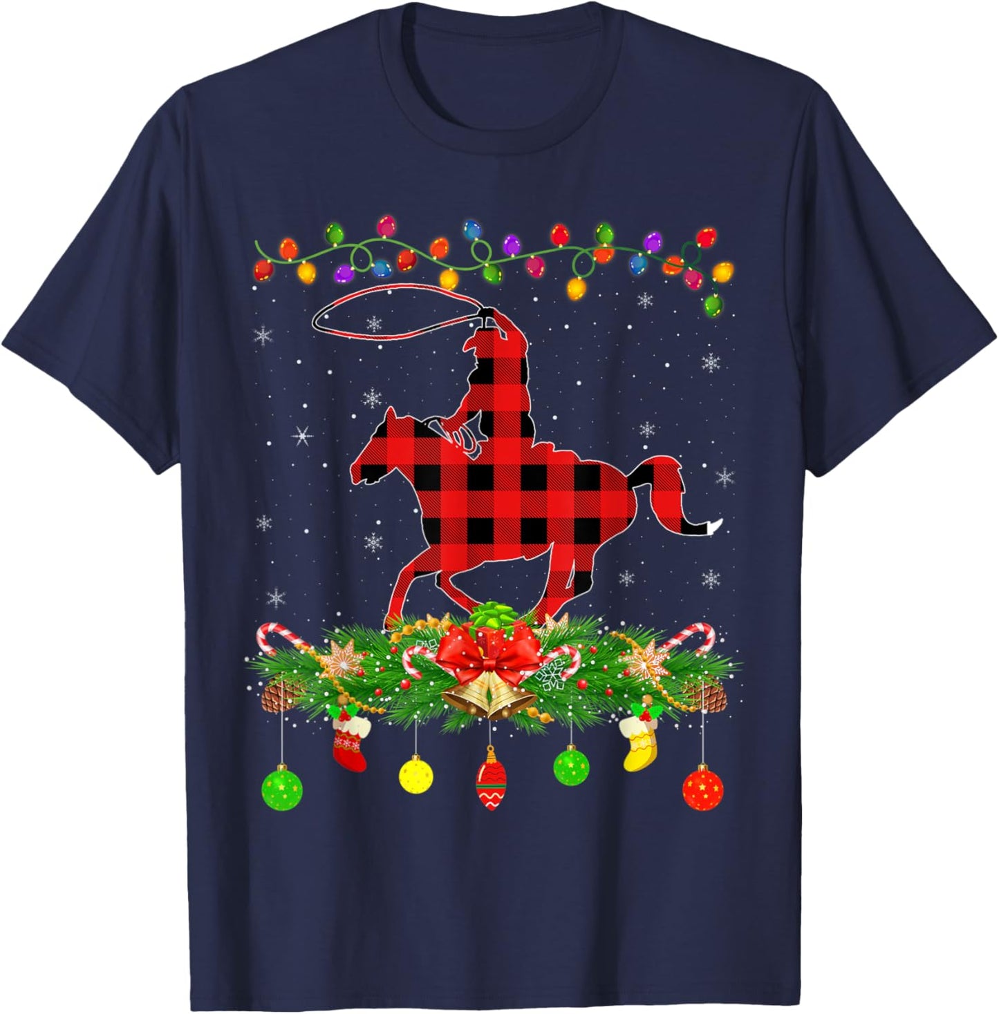 Funny Matching Buffalo Plaid Rodeo Sports Christmas Pajama T-Shirt - T-Shirt | Navy