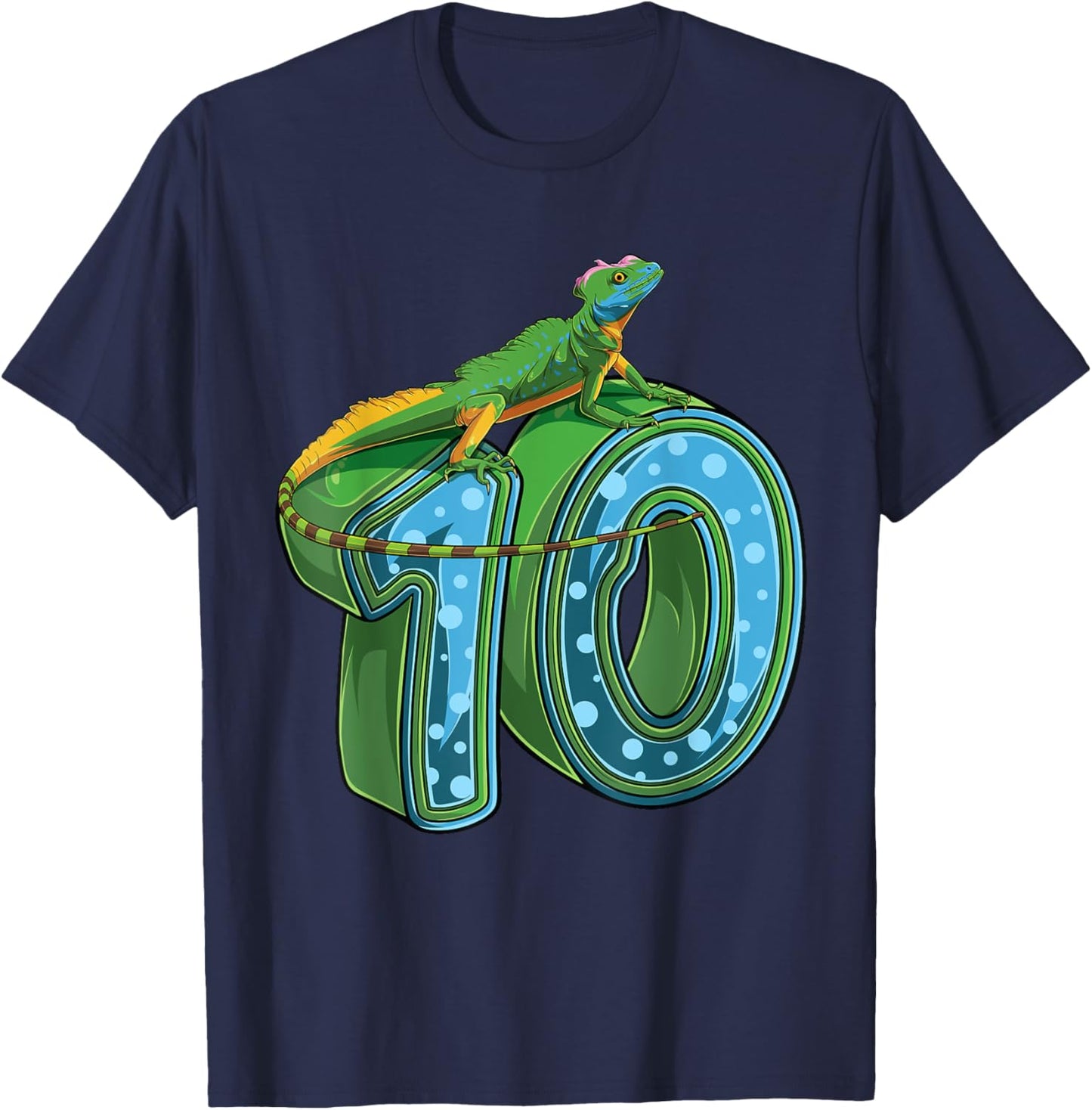 10 Year Old Lizard Reptile 10th Birthday Party B-day T-Shirt - T-Shirt | Navy