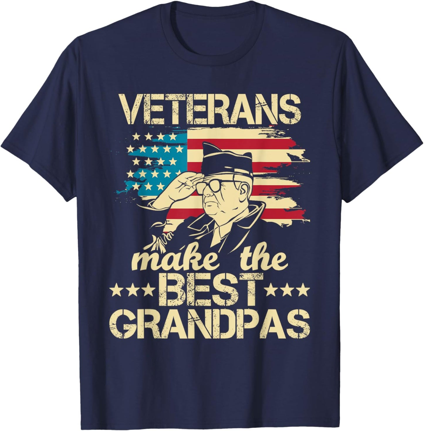 Veterans Make The Best Grandpas - Patriotic US Veteran T-Shirt - T-Shirt | Navy