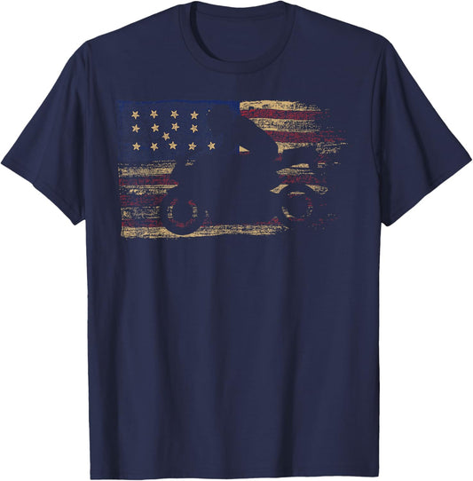 American Flag Motorcycle Biker Racing Machine T-Shirt - T-Shirt | Navy