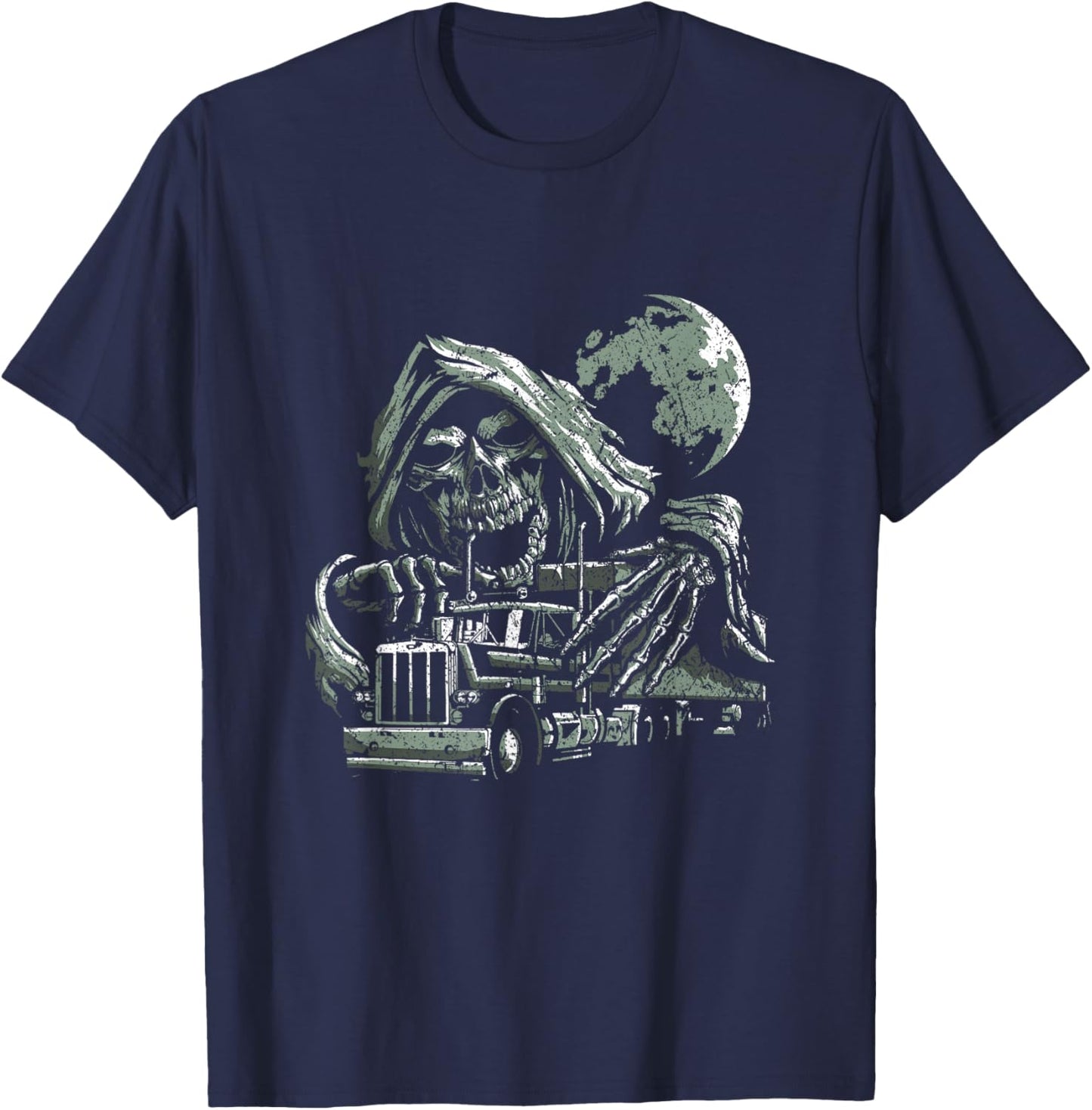 Reaper Skull Skeleton Truck Driver Trucker T-Shirt - T-Shirt | Navy