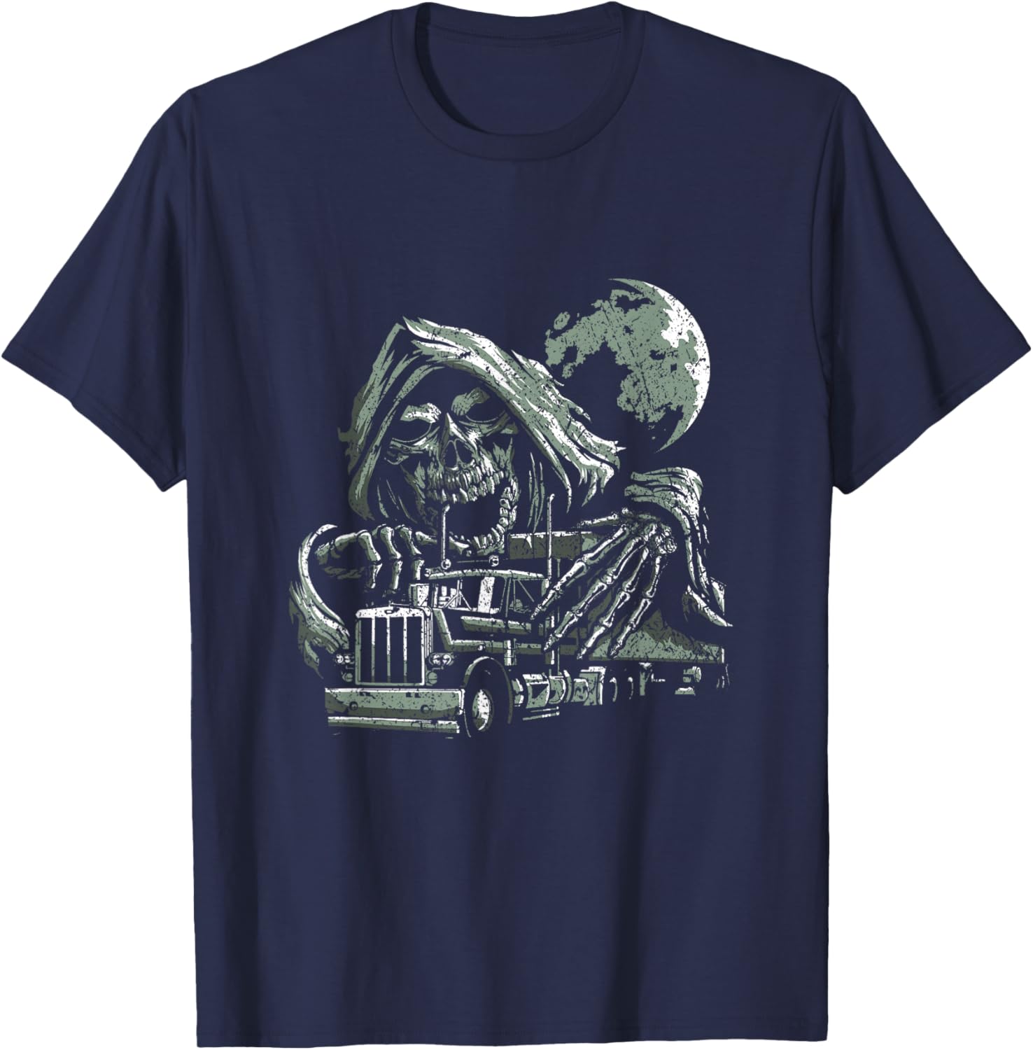 Reaper Skull Skeleton Truck Driver Trucker T-Shirt - T-Shirt | Navy