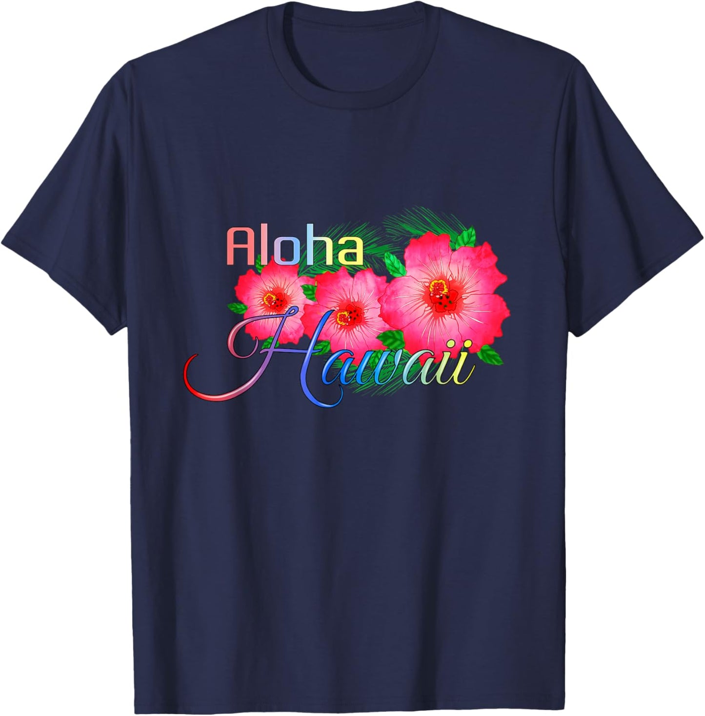 Aloha Hawaii Tropical Island Flowers T-Shirt - T-Shirt | Navy