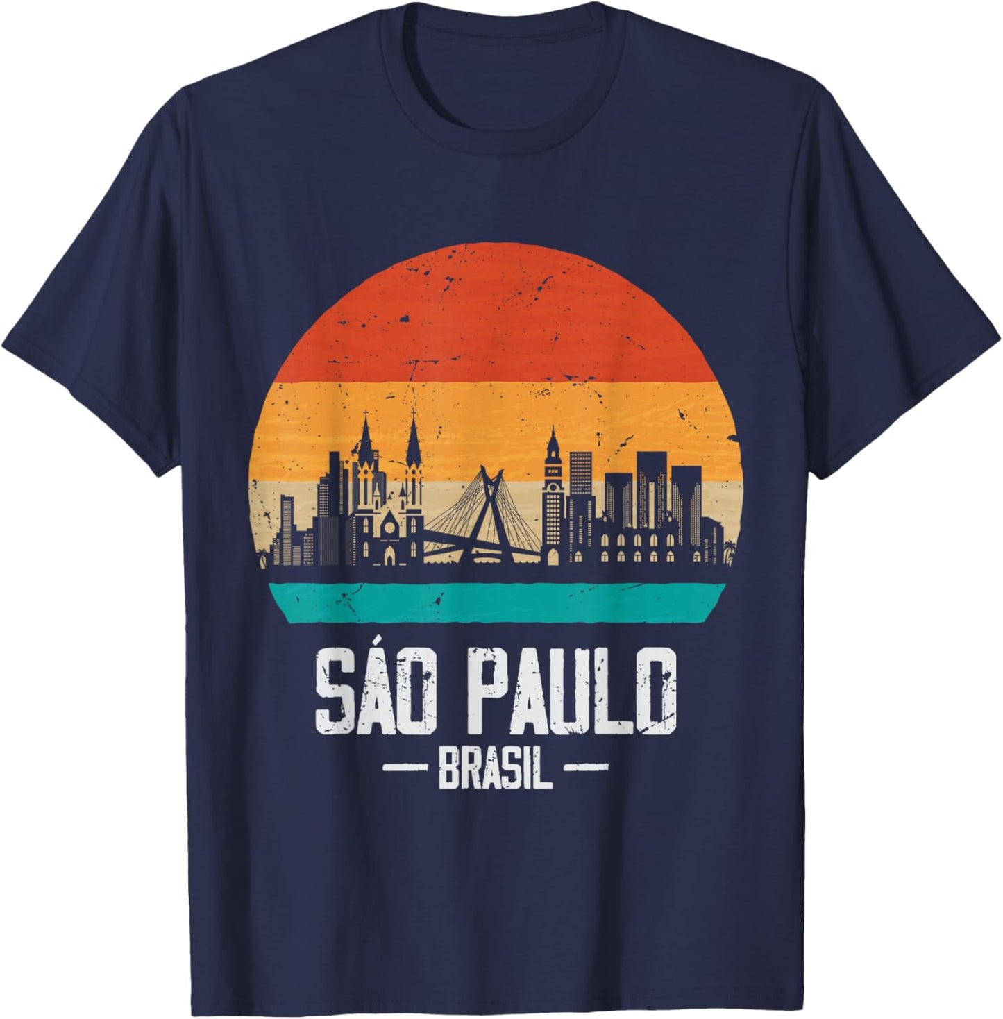 Sao Paulo Brasil Retro Vintage Sunset Skyline Sao Paulo T-Shirt - T-Shirt | Navy