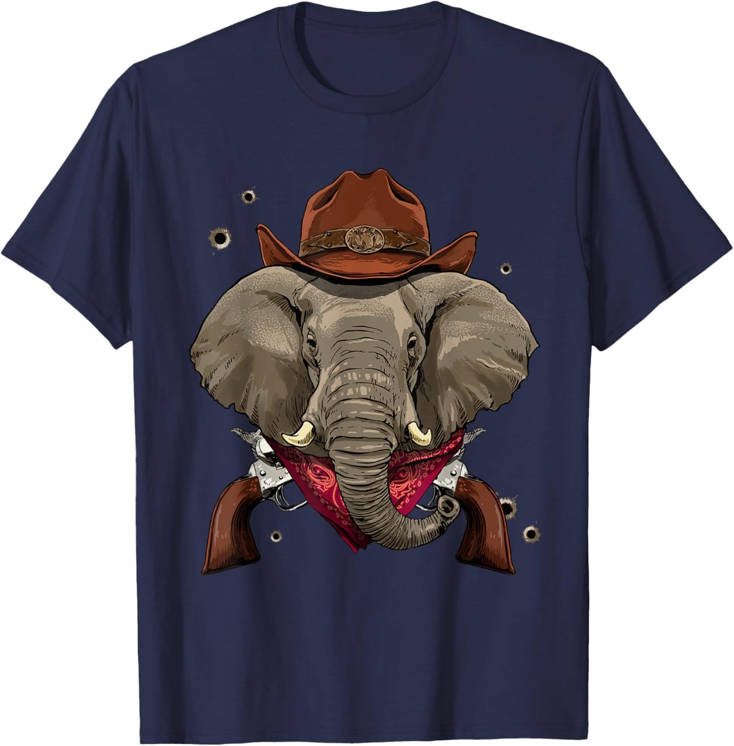 Cowboy Elephant Western Rodeo Cowboy Hat and Bandana T-Shirt - T-Shirt | Navy