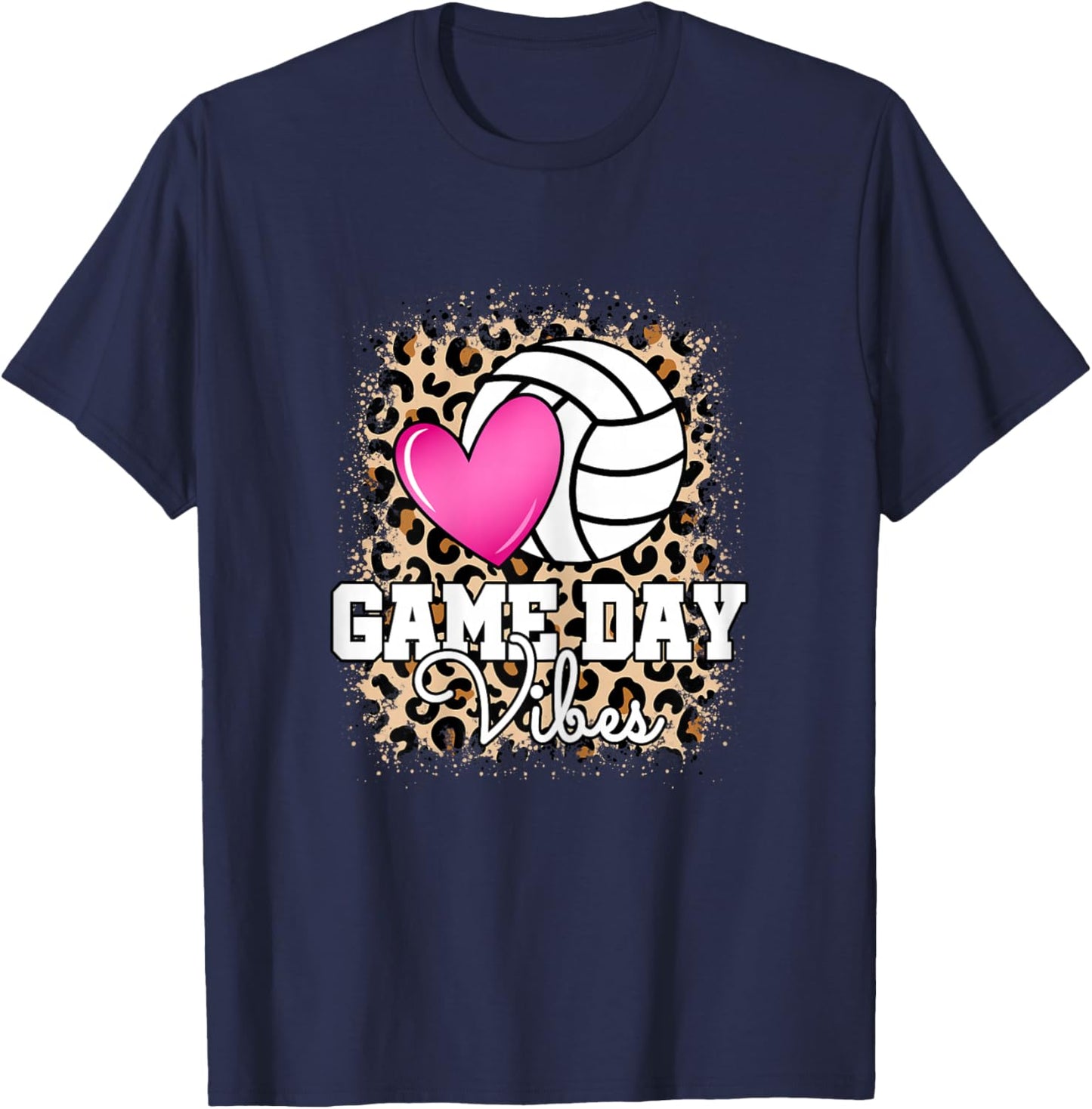 Game Day Volleyball Leopard Women Girls Volleyball T-Shirt - T-Shirt | Navy