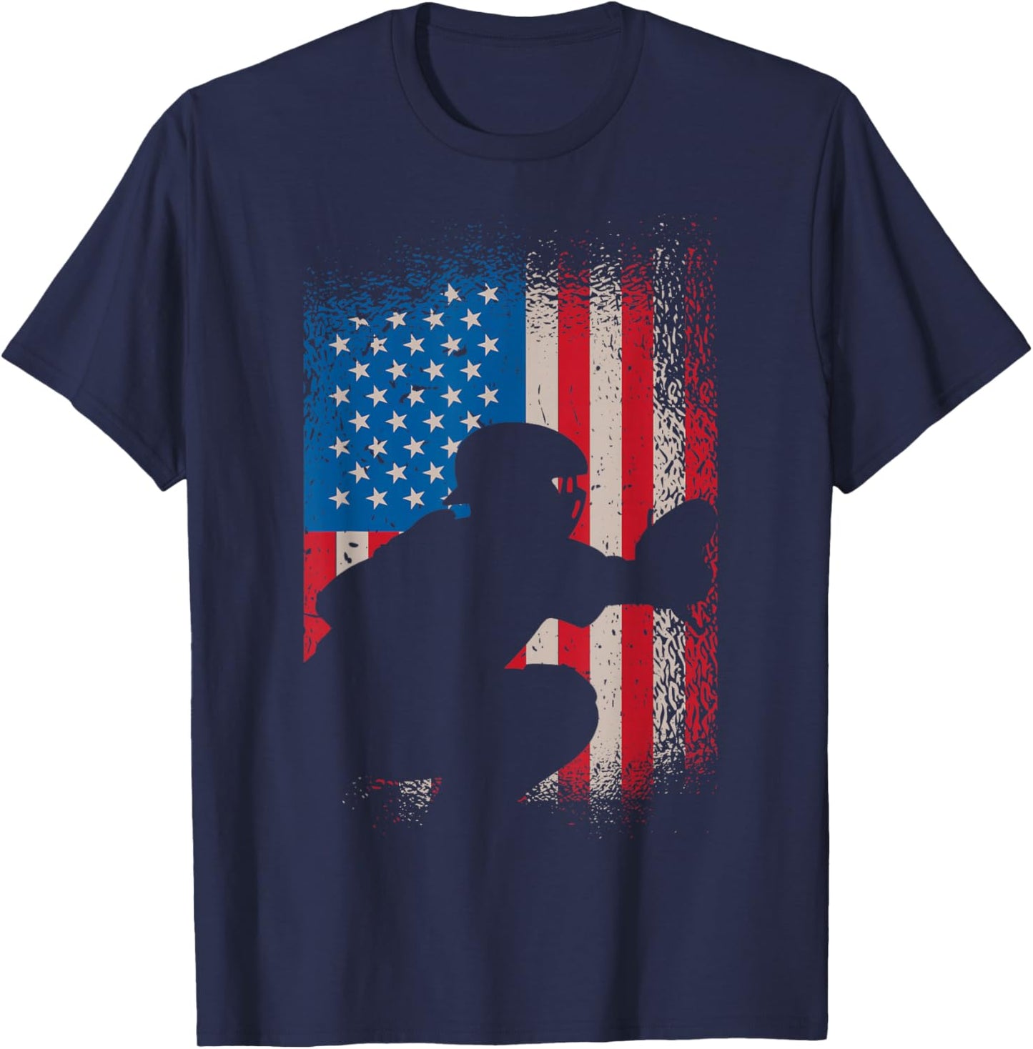 American Flag Baseball Catcher Design - USA Flag Baseball T-Shirt - T-Shirt | Navy