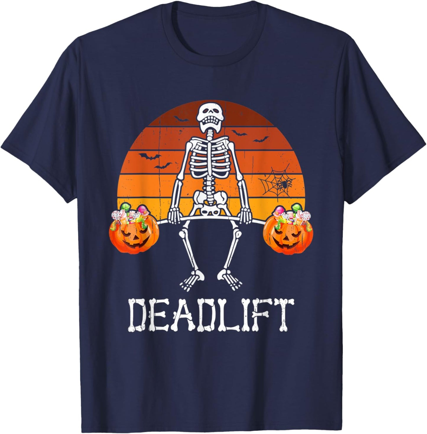 Skeleton Dead Lift Candy Buckets Gym Workout Halloween T-Shirt - T-Shirt | Navy