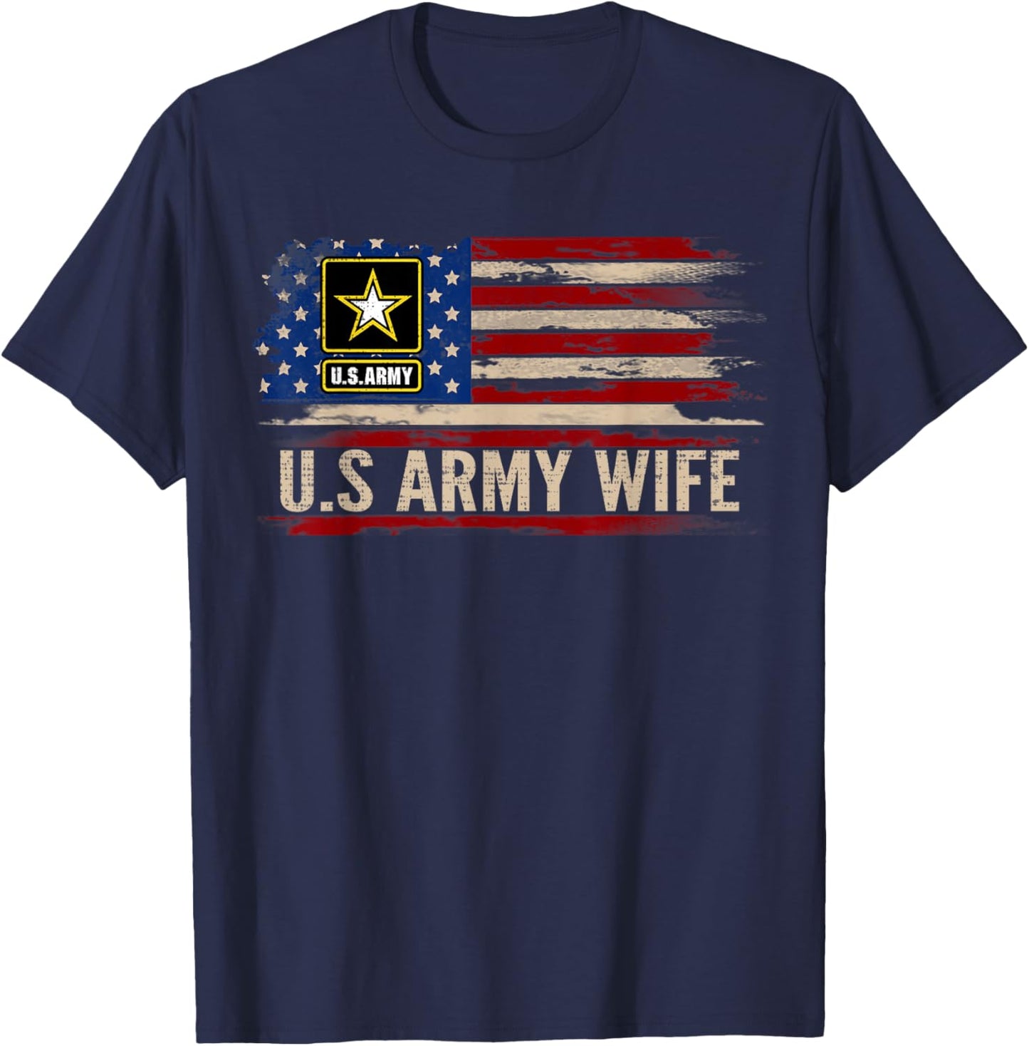 Vintage U.S Army Wife With American Flag Veteran Gift T-Shirt - T-Shirt | Navy