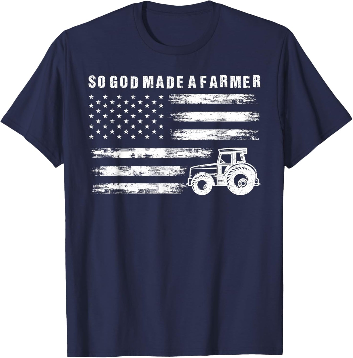 So God Made A Farmer Retro American Flag Tractor T-Shirt - T-Shirt | Navy