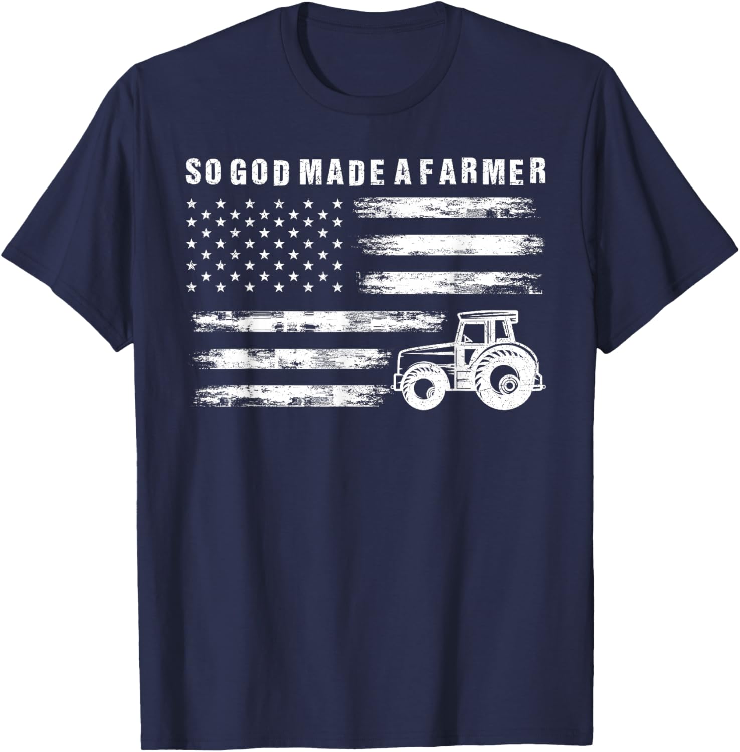 So God Made A Farmer Retro American Flag Tractor T-Shirt - T-Shirt | Navy