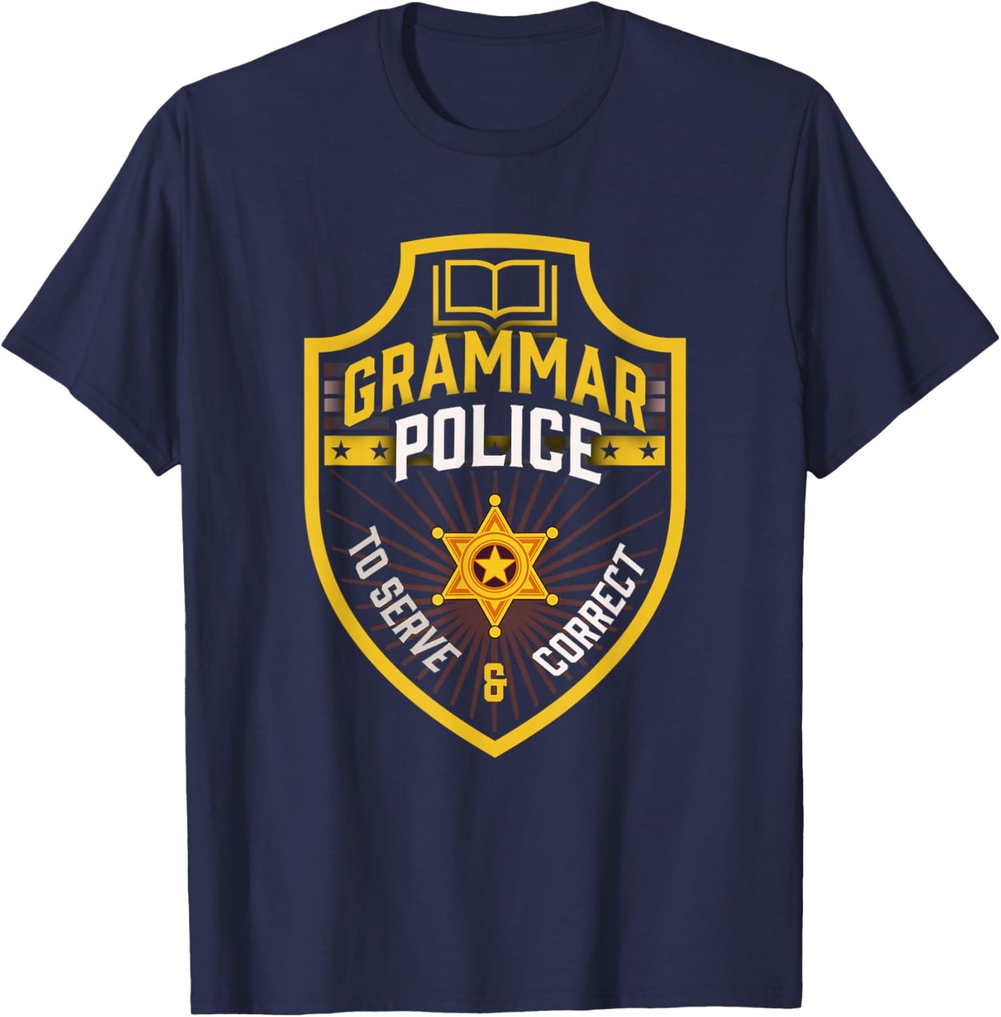 Funny English Grammar Police Officer Linguistics Cop Badge T-Shirt - T-Shirt | Navy