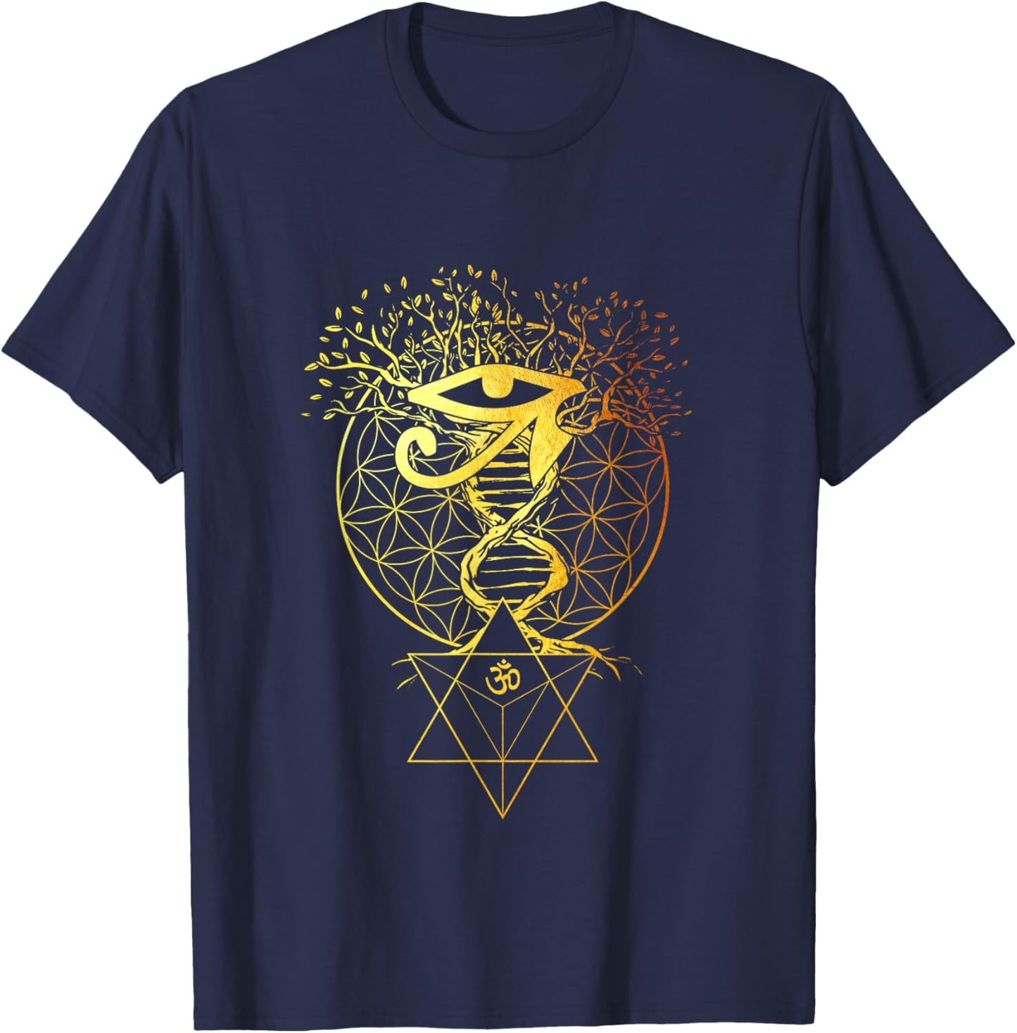 Merkabah Flower of Life Om Eye of Horus Sacred Geometry T-Shirt - T-Shirt | Navy