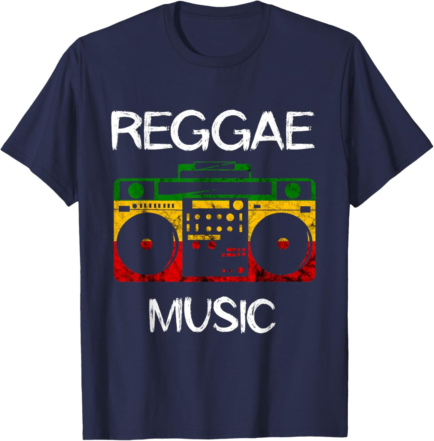 Reggae Music Boombox Music Box Rastafarian Jamaica Reggaeton T-Shirt - T-Shirt | Navy