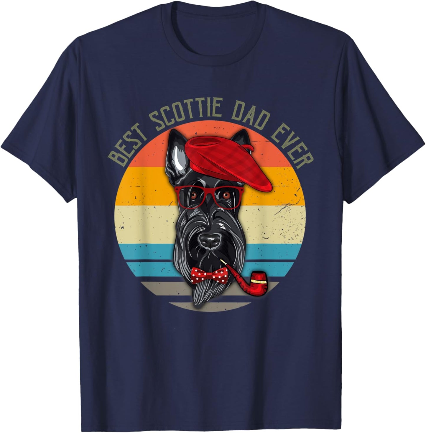 Vintage Retro Funny Best Scottie Dad Ever Dog Lover T-Shirt - T-Shirt | Navy