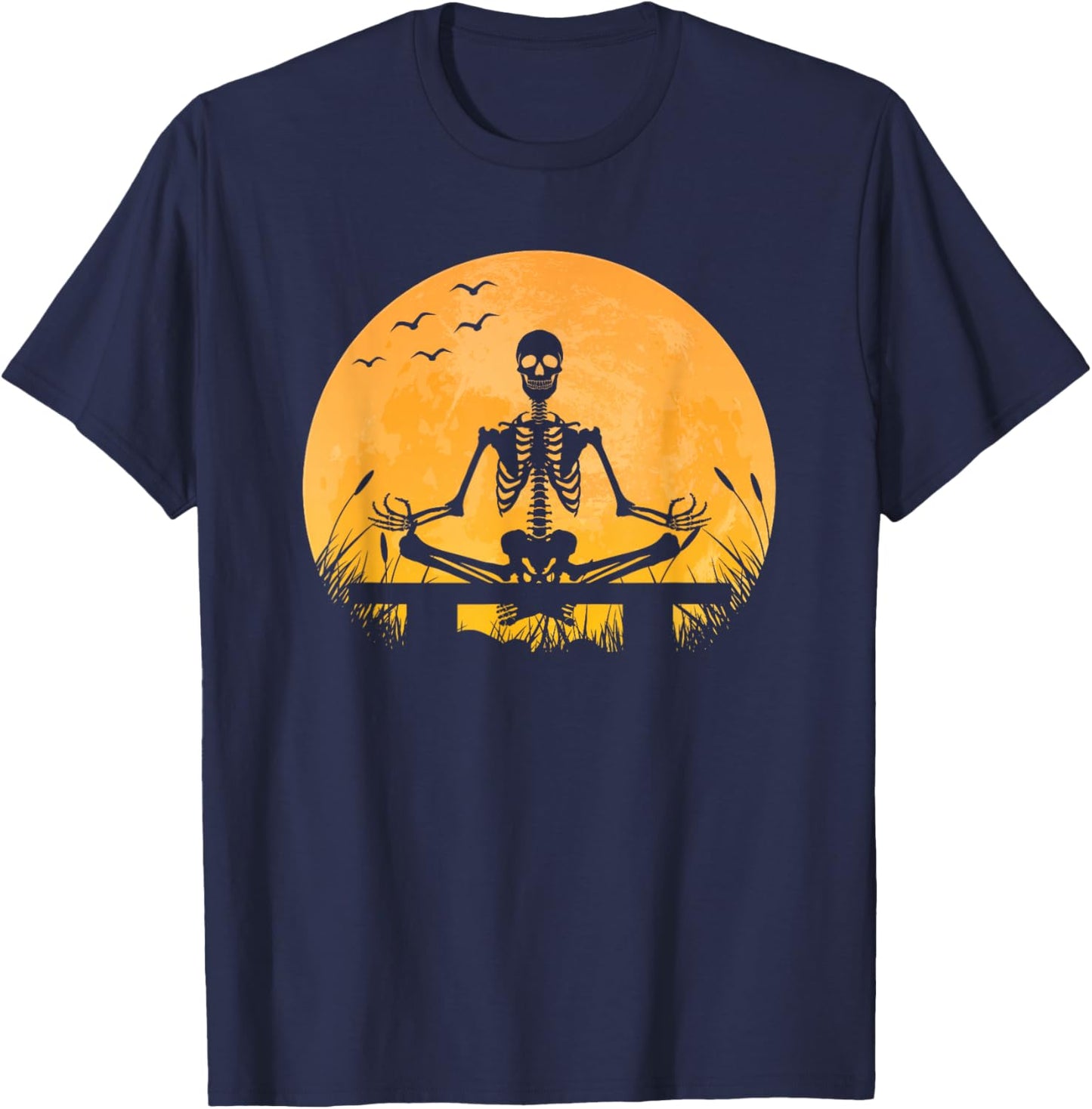 Yoga Meditation | Skeleton meditates | Moon | Yoga Pose T-Shirt - T-Shirt | Navy