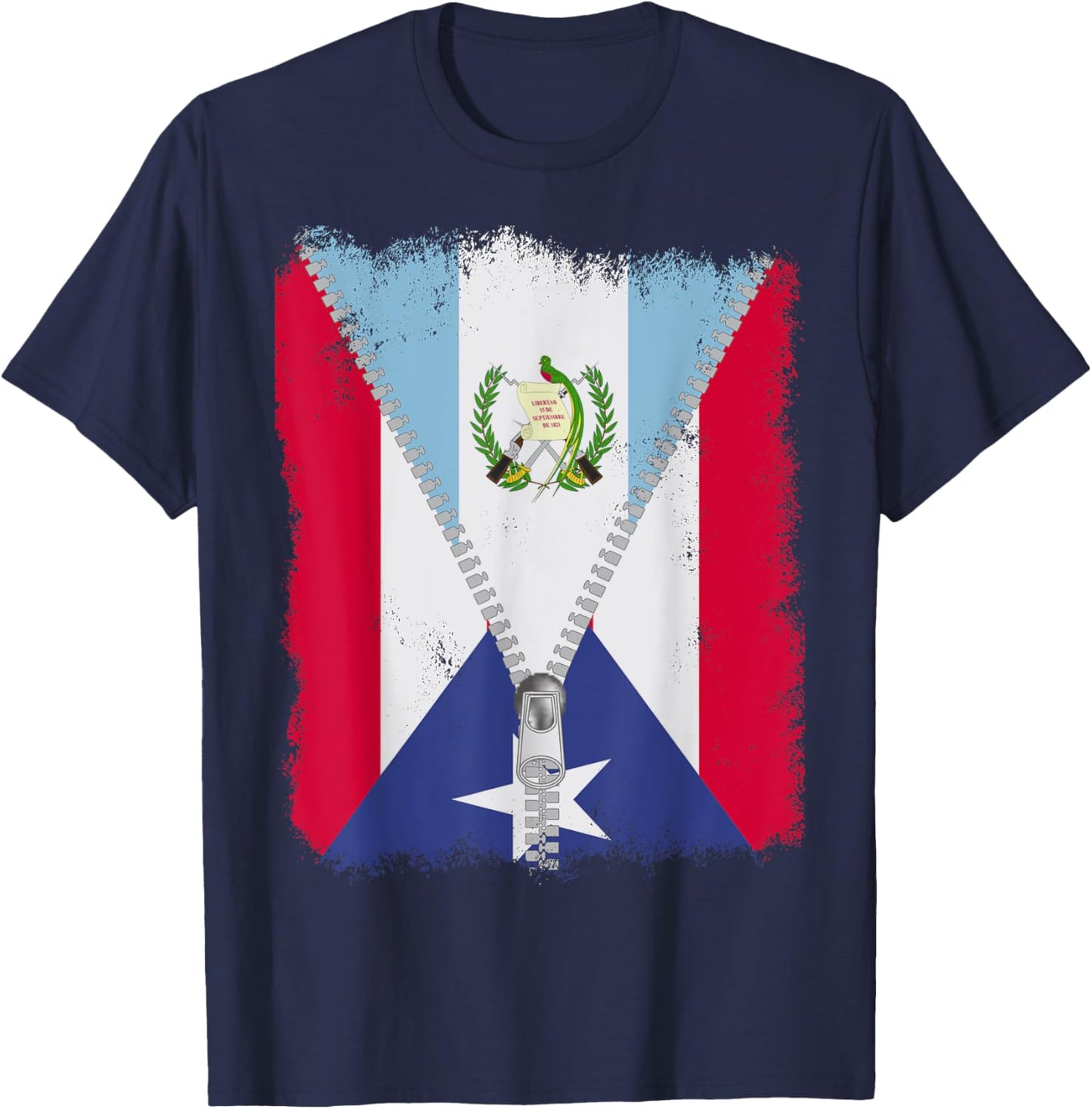 Puerto Rico Flag Guatemalan zip T-Shirt - T-Shirt | Navy