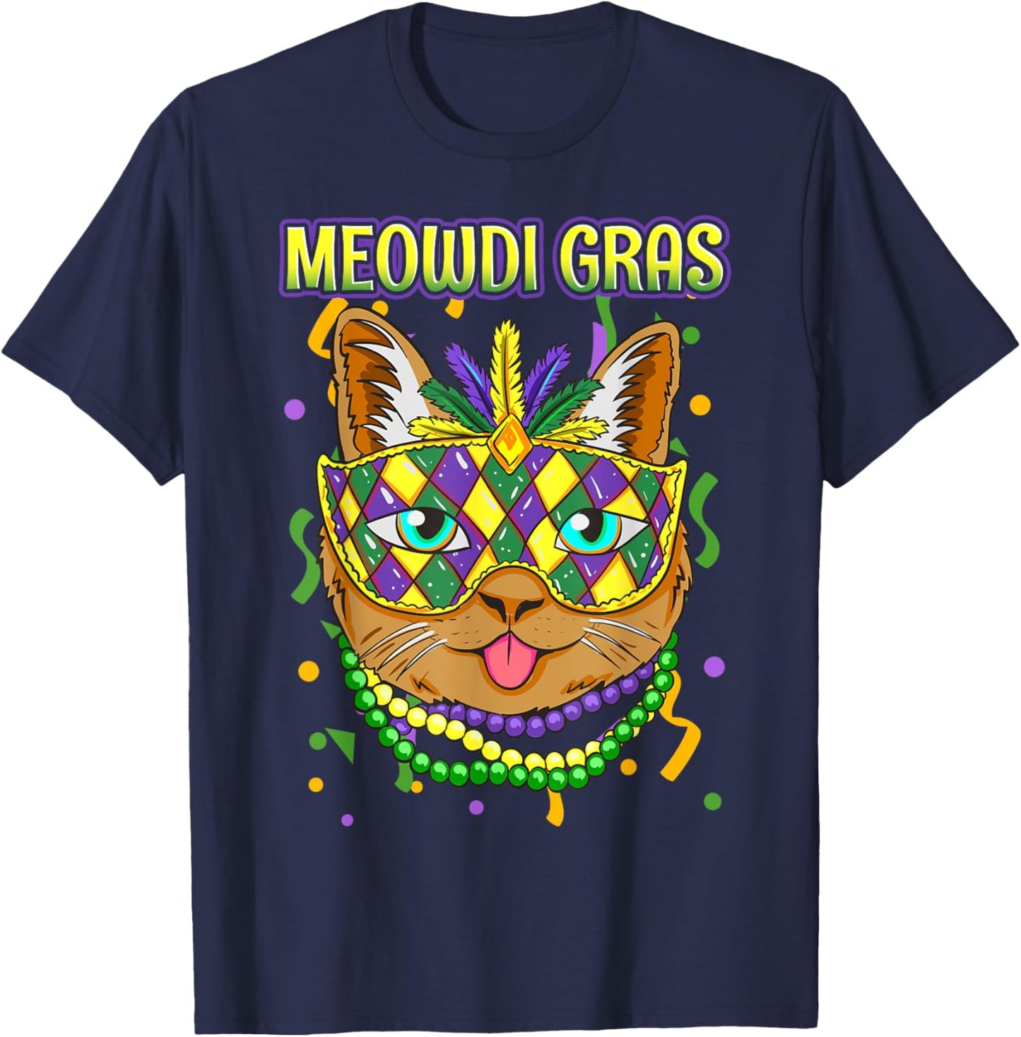Meowdi Gras Mardi Gras Cat Lover New Orleans Louisiana USA Men Women Girls Kids T-Shirt - T-Shirt | Navy
