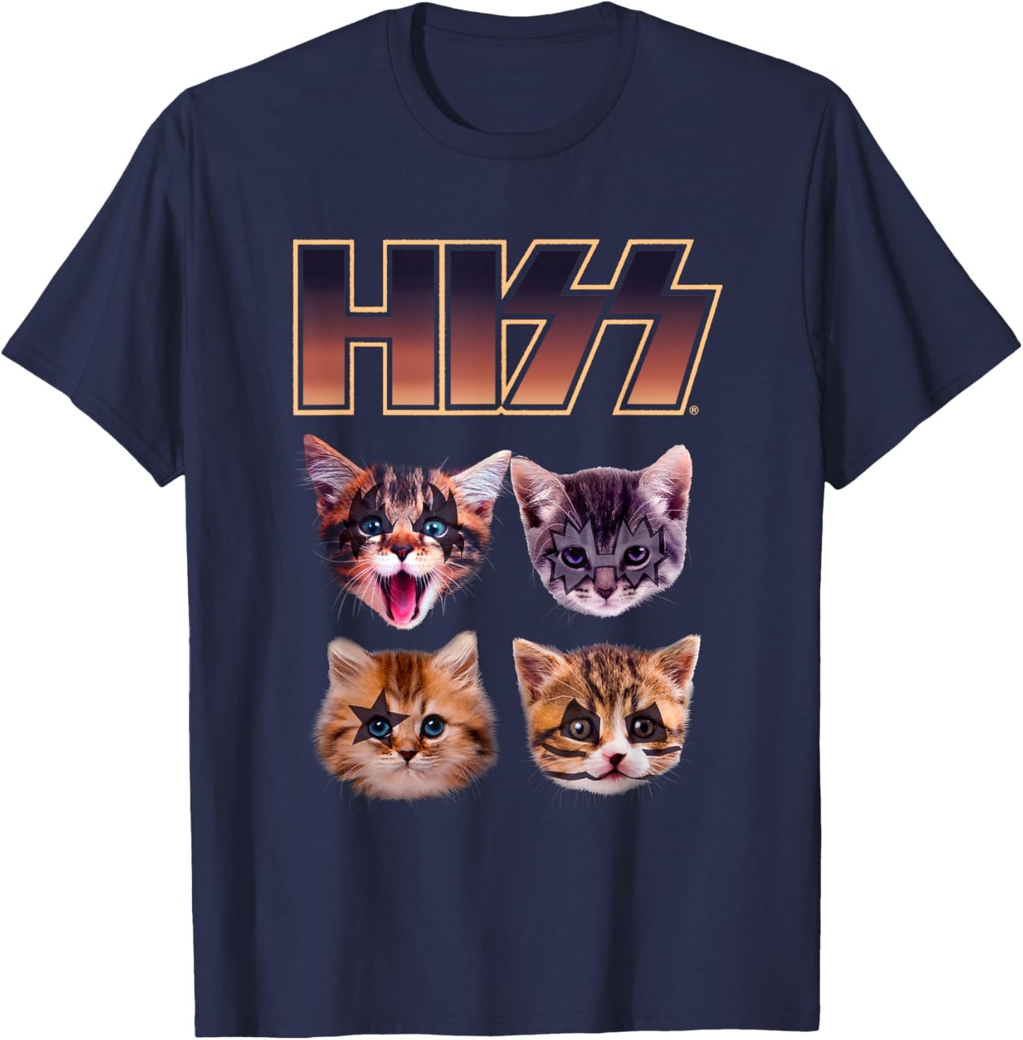 HISS Cat Funny Cats Lover Kittens Rock Music Cat Hiss Men Women Kids T-Shirt - T-Shirt | Navy
