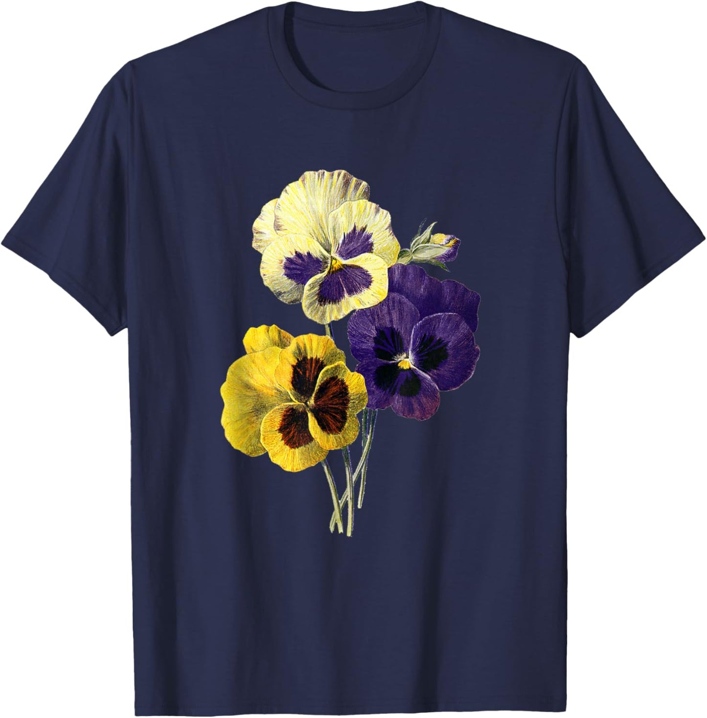 Vintage Pansies Flowers Gardening Gardener Pansy Lover Gift T-Shirt - T-Shirt | Navy