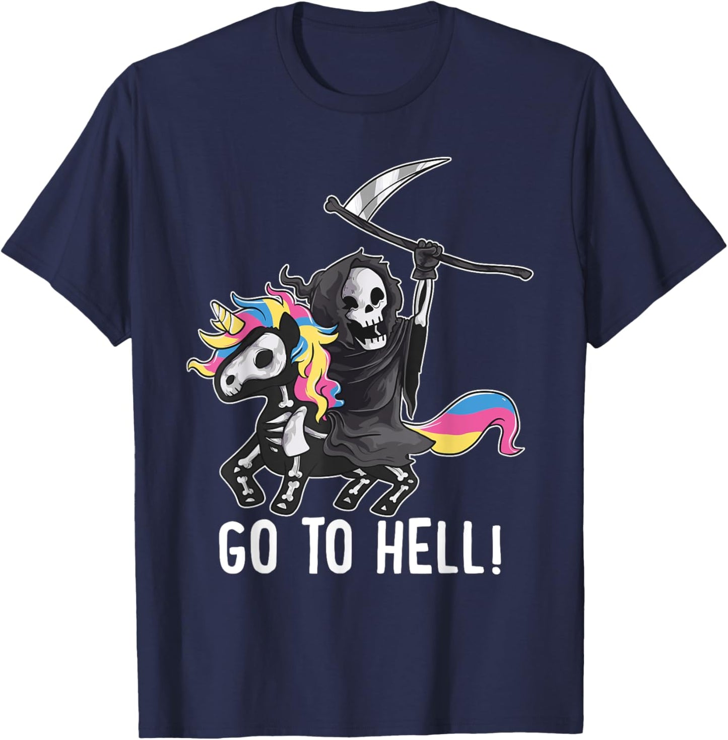 Gehe zum Hölle Unicorn Sugar Skull Grim Reaper Halloween T-Shirt - T-Shirt | Navy