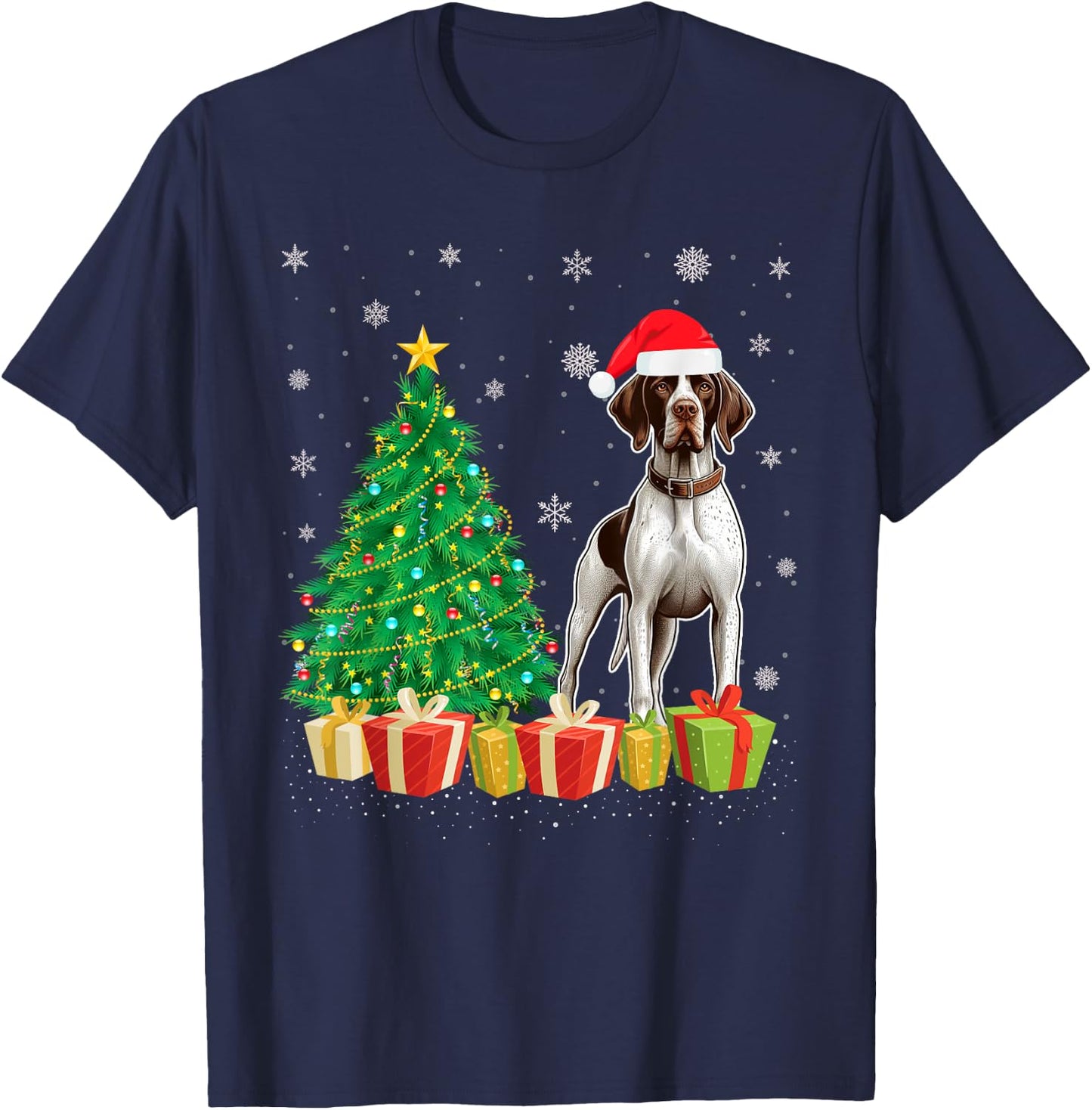 Xmas Tree Lighting Santa Hat English Pointer Dog Christmas Women Kids T-Shirt - T-Shirt | Navy