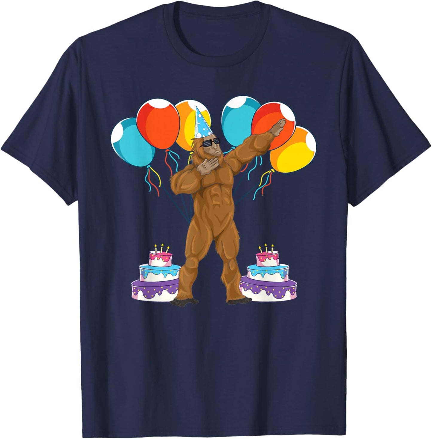 Birthday Party Celebration Cryptid Sasquatch Dabbing Bigfoot T-Shirt - T-Shirt | Navy