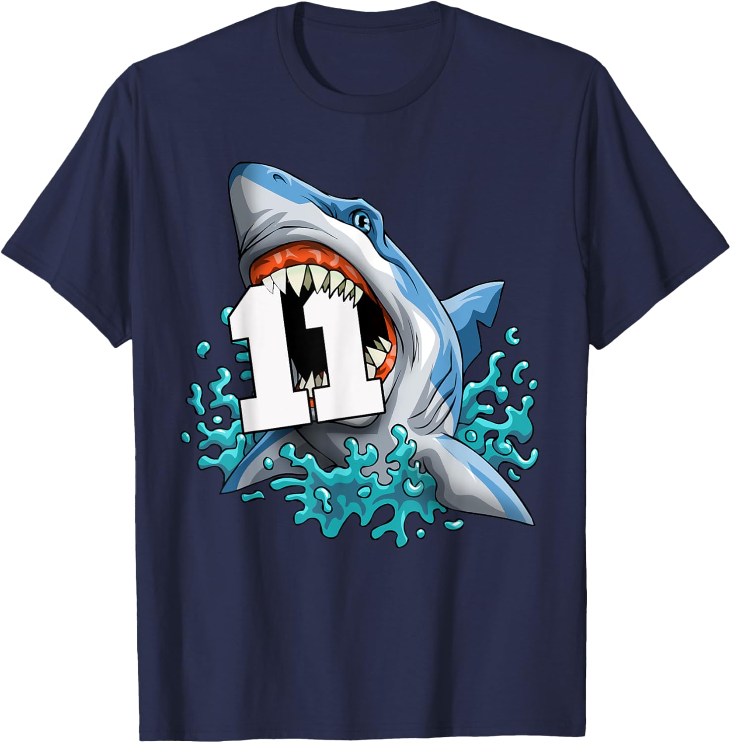 Kids Shark 11th Birthday Boy Funny Shark 11 yrs Old Birthday T-Shirt - T-Shirt | Navy