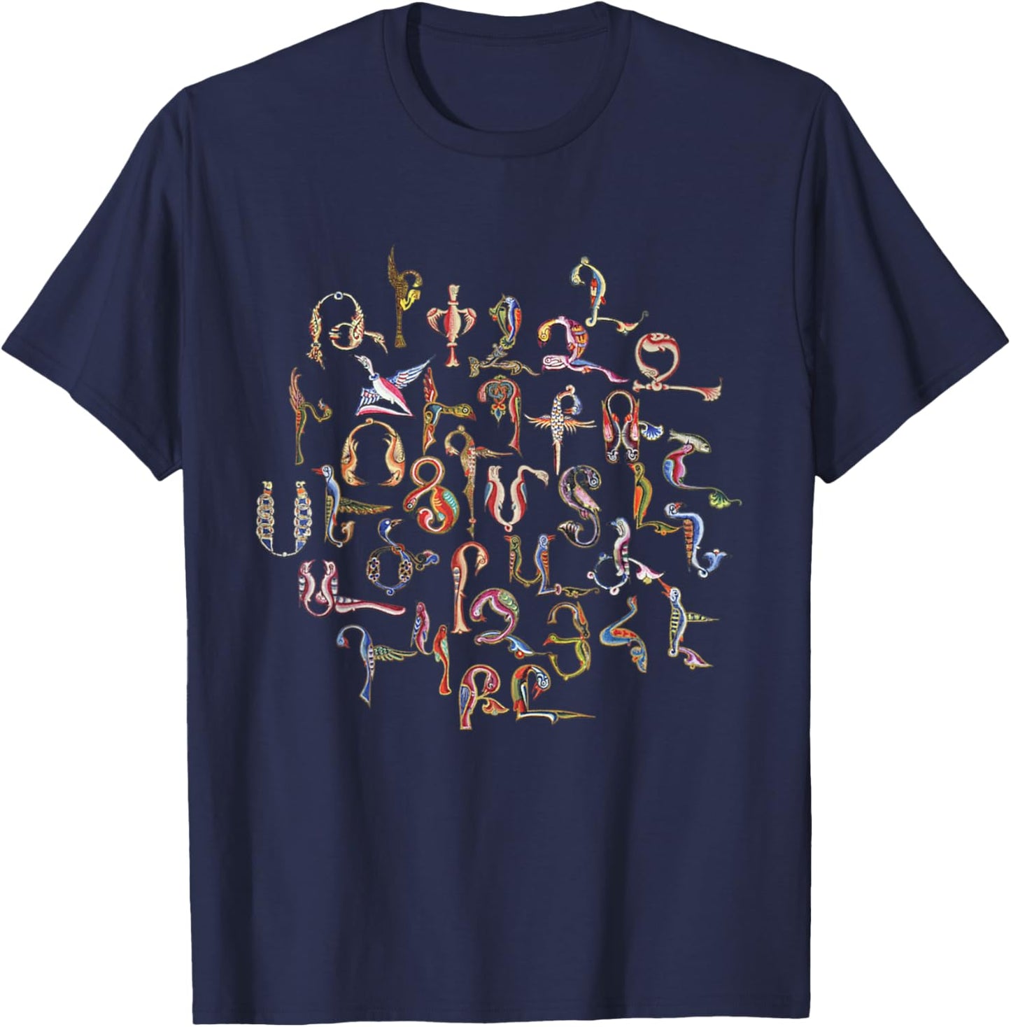 Armenian Alphabet Birds Armenia Symbols T-Shirt - T-Shirt | Navy