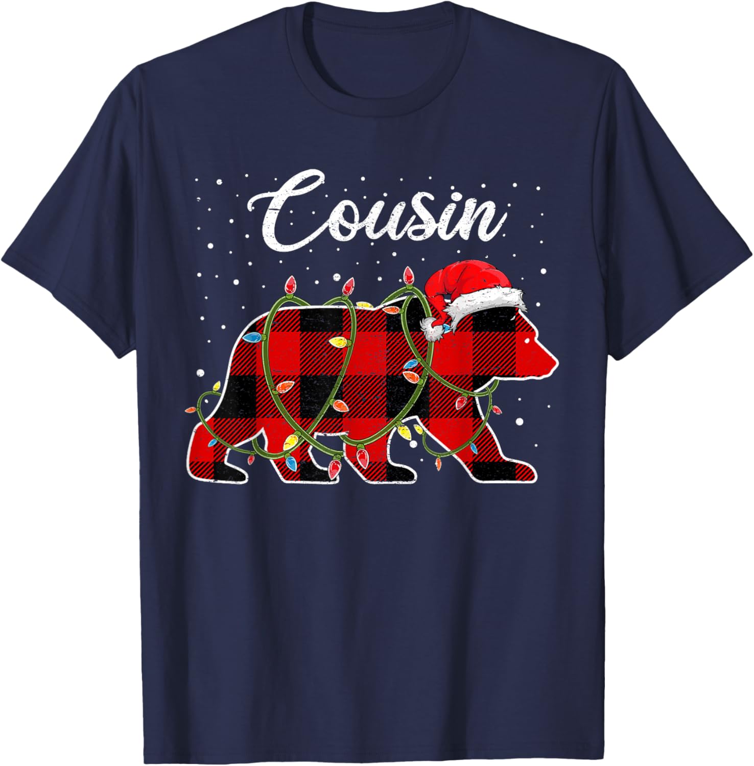 Cousin Bear Shirt, Red Buffalo Plaid Cousin Bear Pajama T-Shirt - T-Shirt | Navy