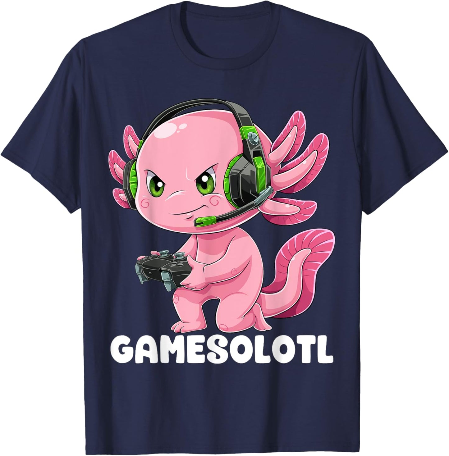 Gamer Axolotl Shirt Gamesolotl Fish Gaming Video Gamer Anime T-Shirt - T-Shirt | Navy