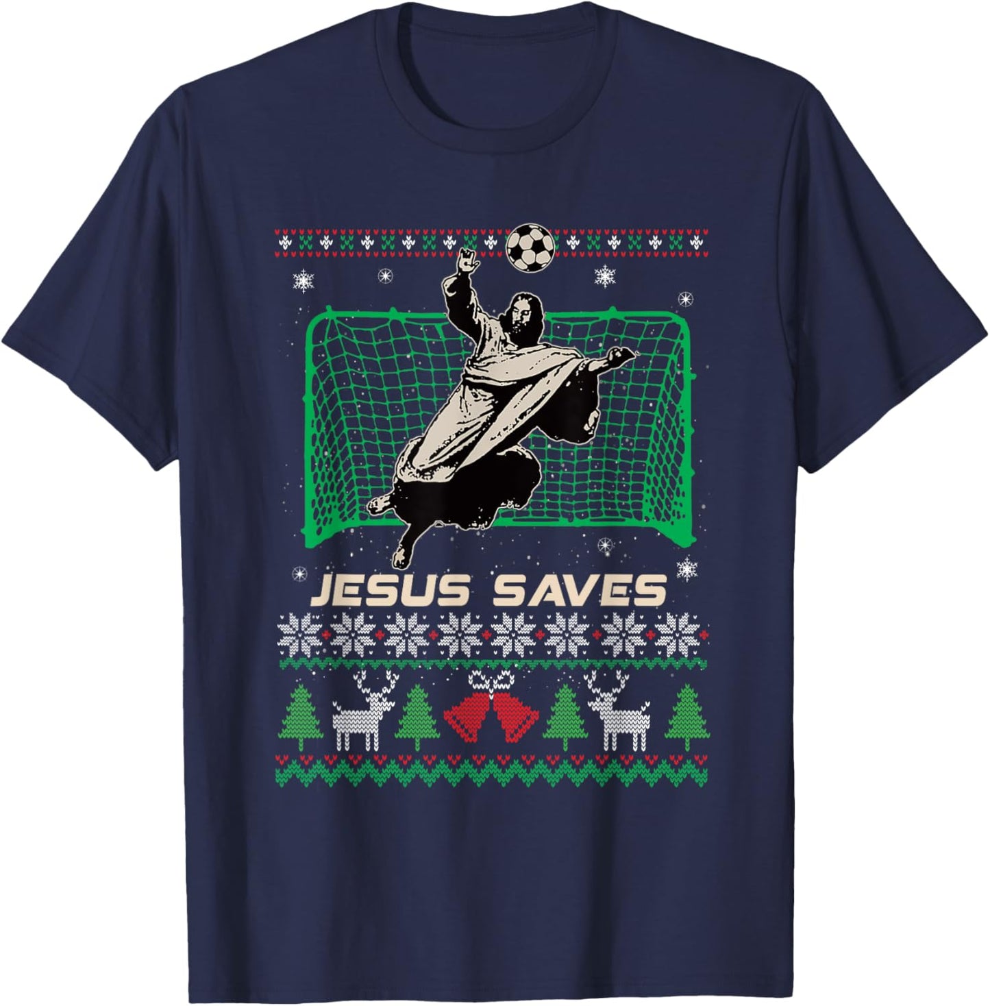 Jesus Saves, Ugly Christmas Sweater, Jesus Keeper T-Shirt - T-Shirt | Navy
