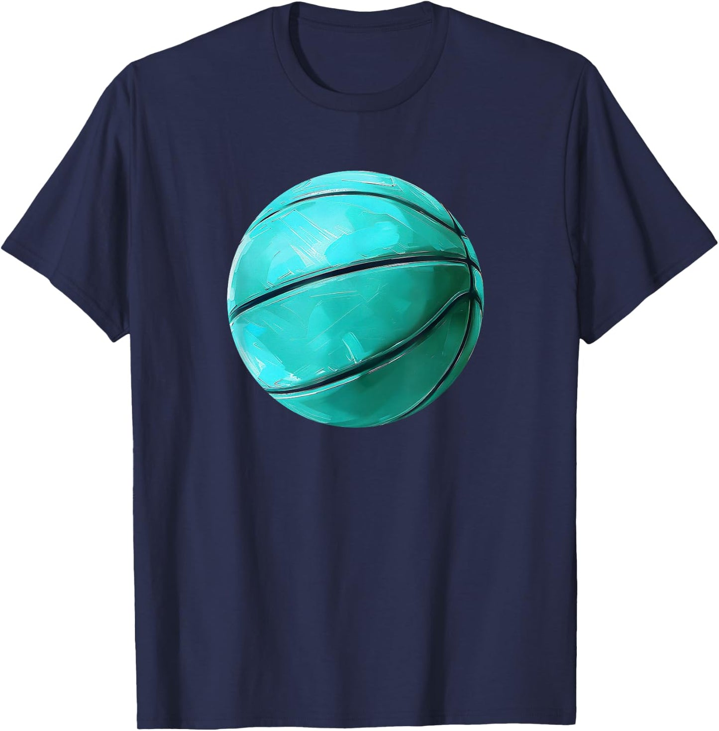 Basketball Ball Sports Teal Turquoise Black T-Shirt - T-Shirt | Navy