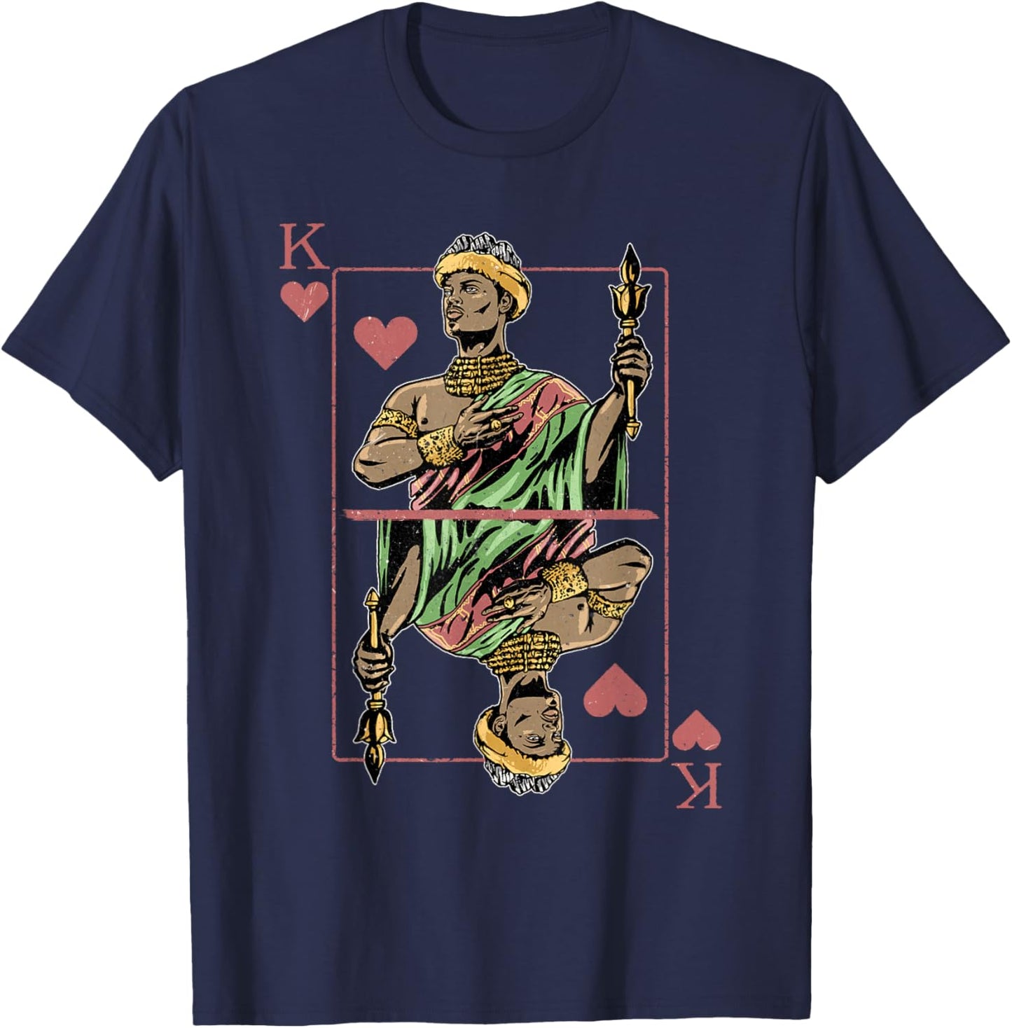 African King Card Hearts Black Pride Couple Matching T-Shirt - T-Shirt | Navy
